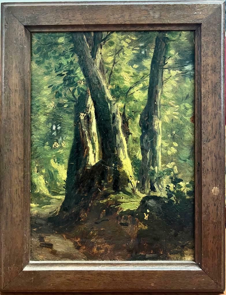 Sylvain Grateyrolle Dappled Sunlight Woodland Path In Landscape Antique French Landscape Oil photo furniture