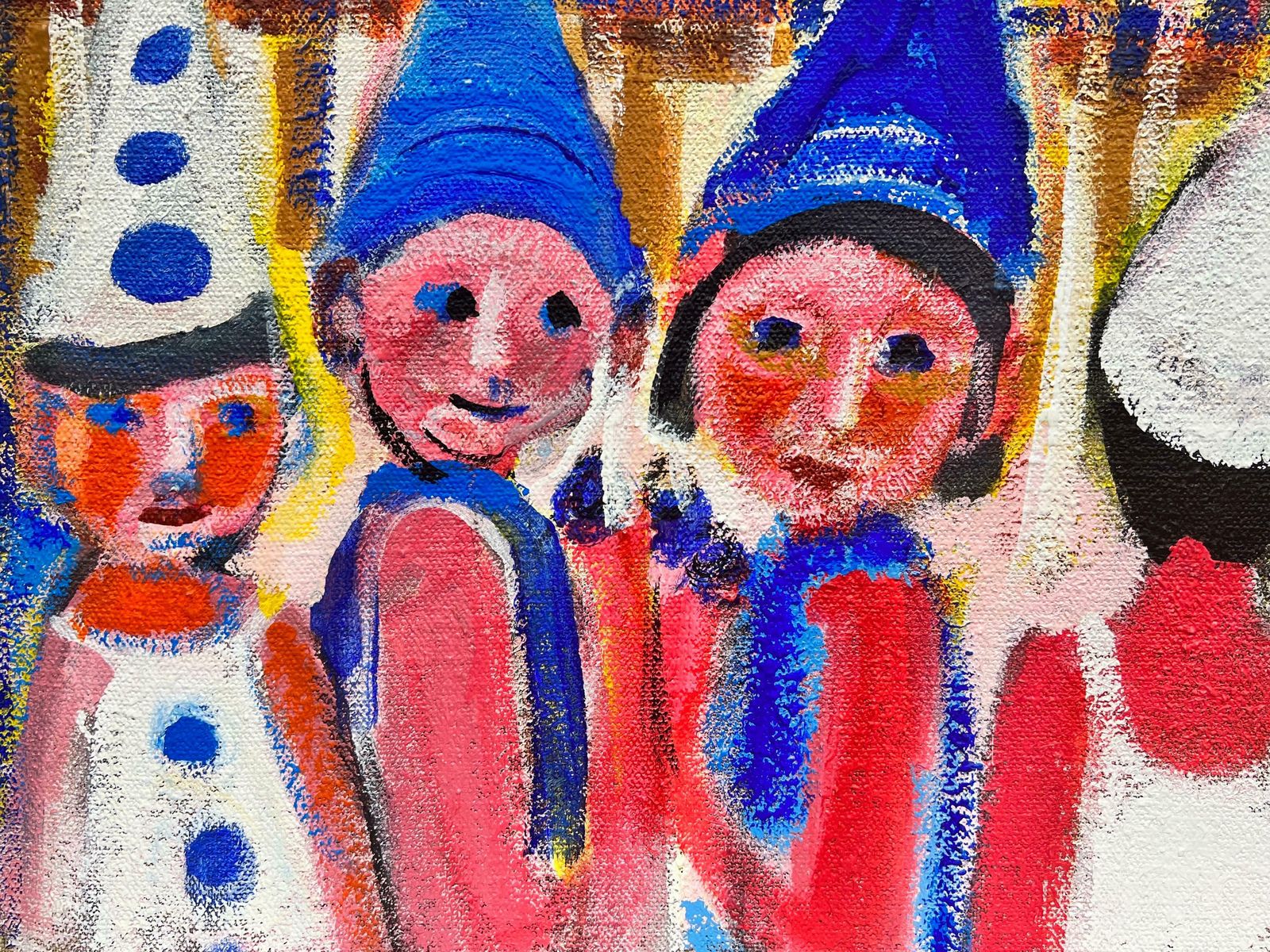 Huguette Ginet Lasnier Busy Beach Scene Children Wearing Hats Hot Summers Day Blue Sea & Sky French Oilc. 2000's photo vinterior