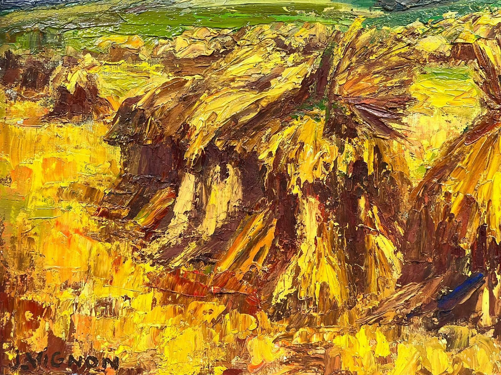 Josine Vignon1960’s French Post Impressionist Signed Oil Golden Wheat Fields Harvest Scene1960's photo for sale