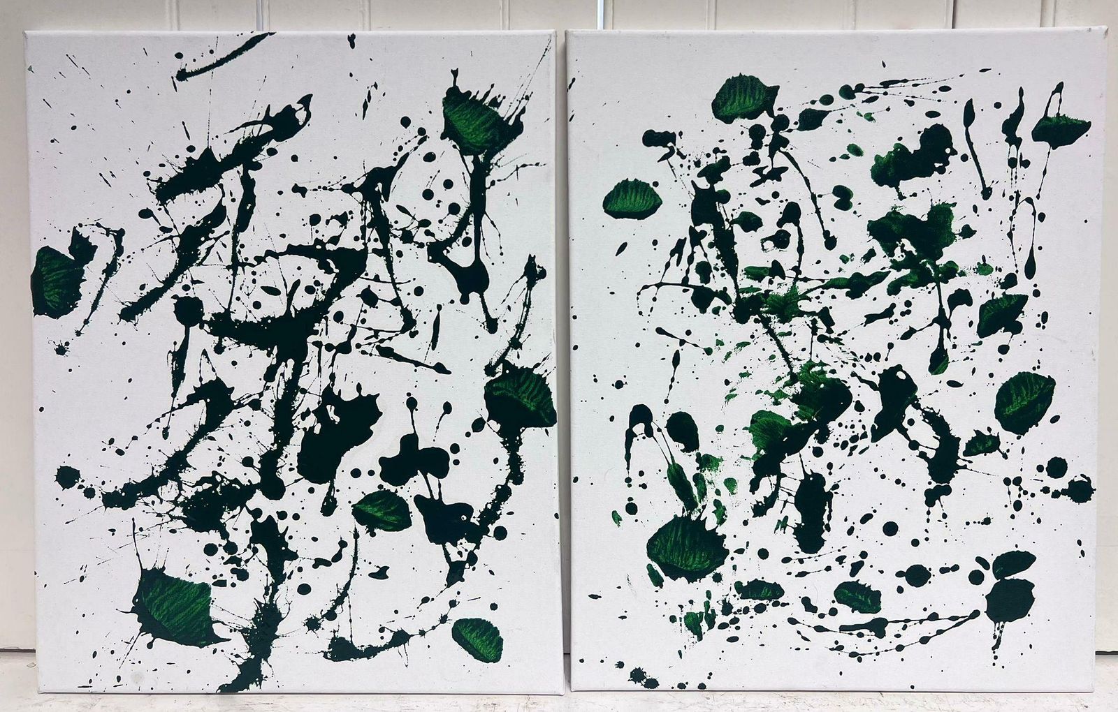 Sally Bradshawtwo Abstract Expressionist Paintings Green  White Contemporary British Paintingsc.2023 photo furniture