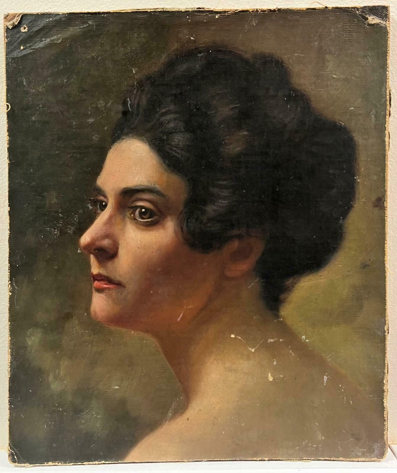 French School19th Century French Realist Oil Profile Portrait Of Lady Beautiful Quality photo furniture