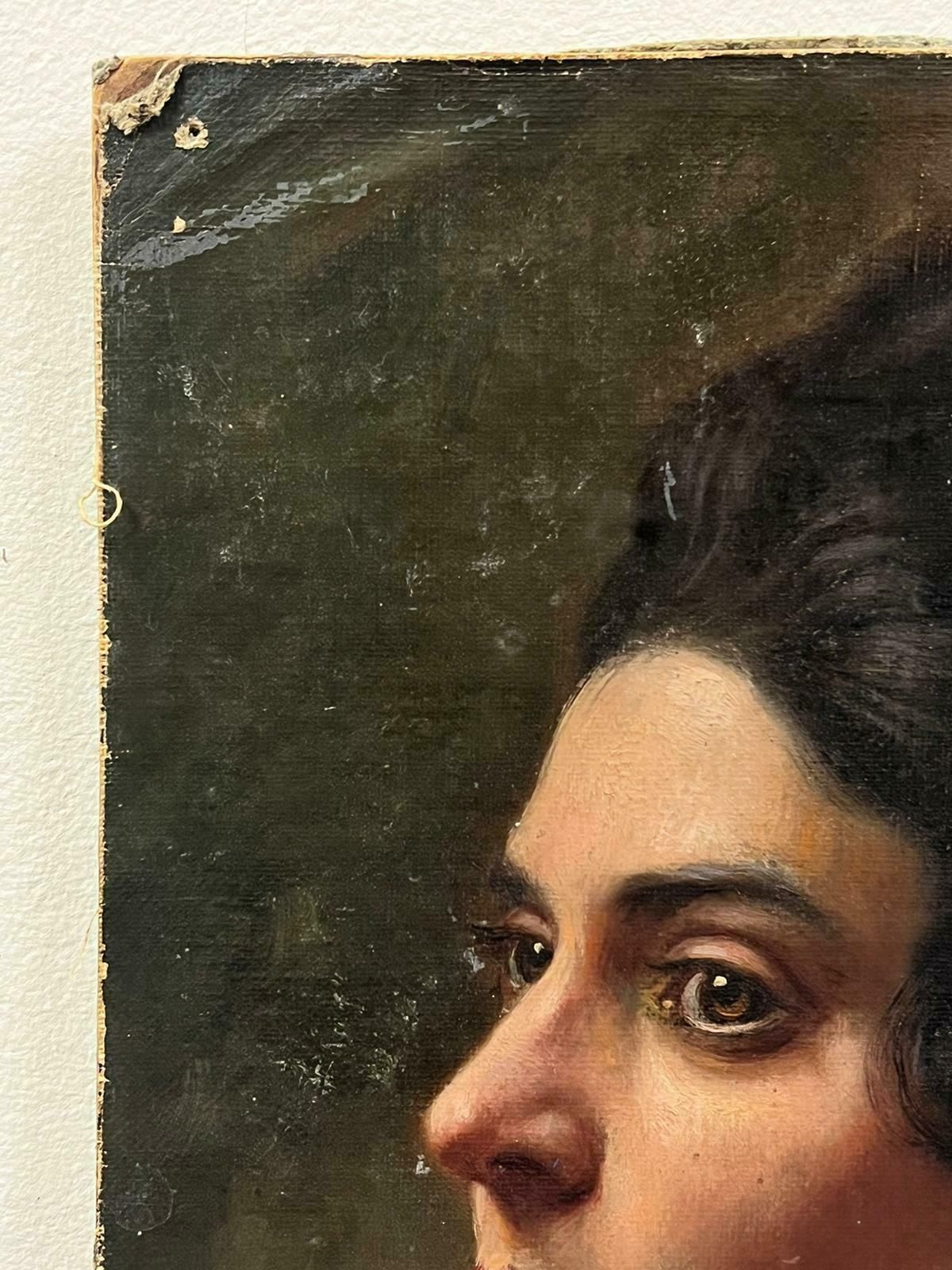 French School19th Century French Realist Oil Profile Portrait Of Lady Beautiful Quality photo Art