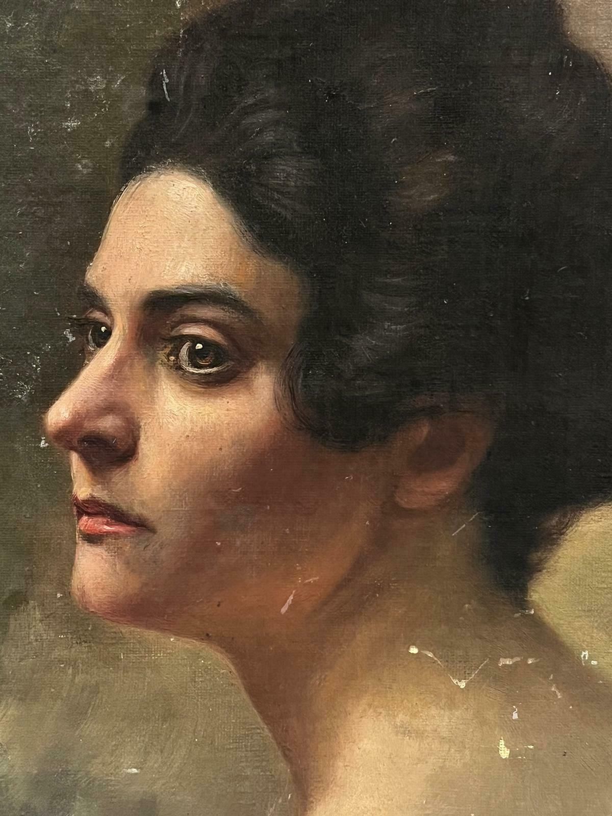 French School19th Century French Realist Oil Profile Portrait Of Lady Beautiful Quality photo vinterior