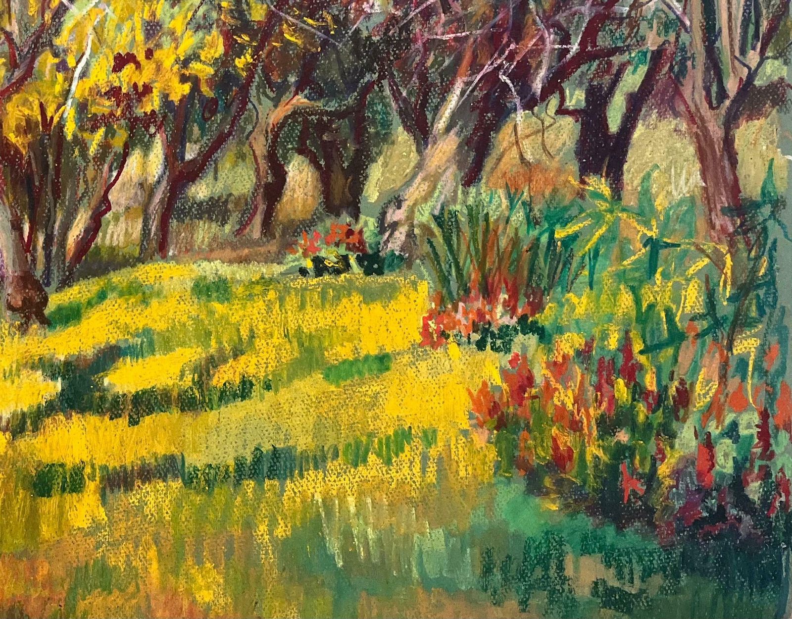 Josine Vignonmid Century French Original Pastel Painting Of Vibrant Sun Drenched Orchard1950's photo 865.0
