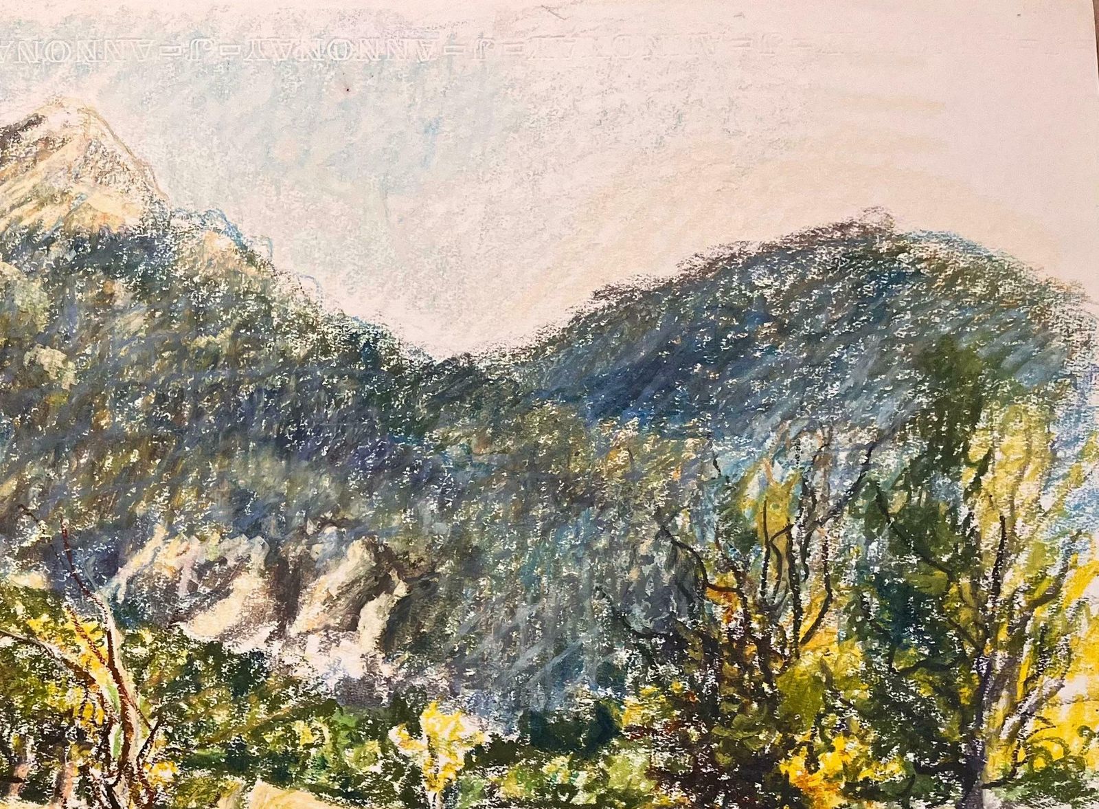 Josine Vignonmid Century French Original Pastel Drawing Of Mountainous Landscape Scene1950's photo Art