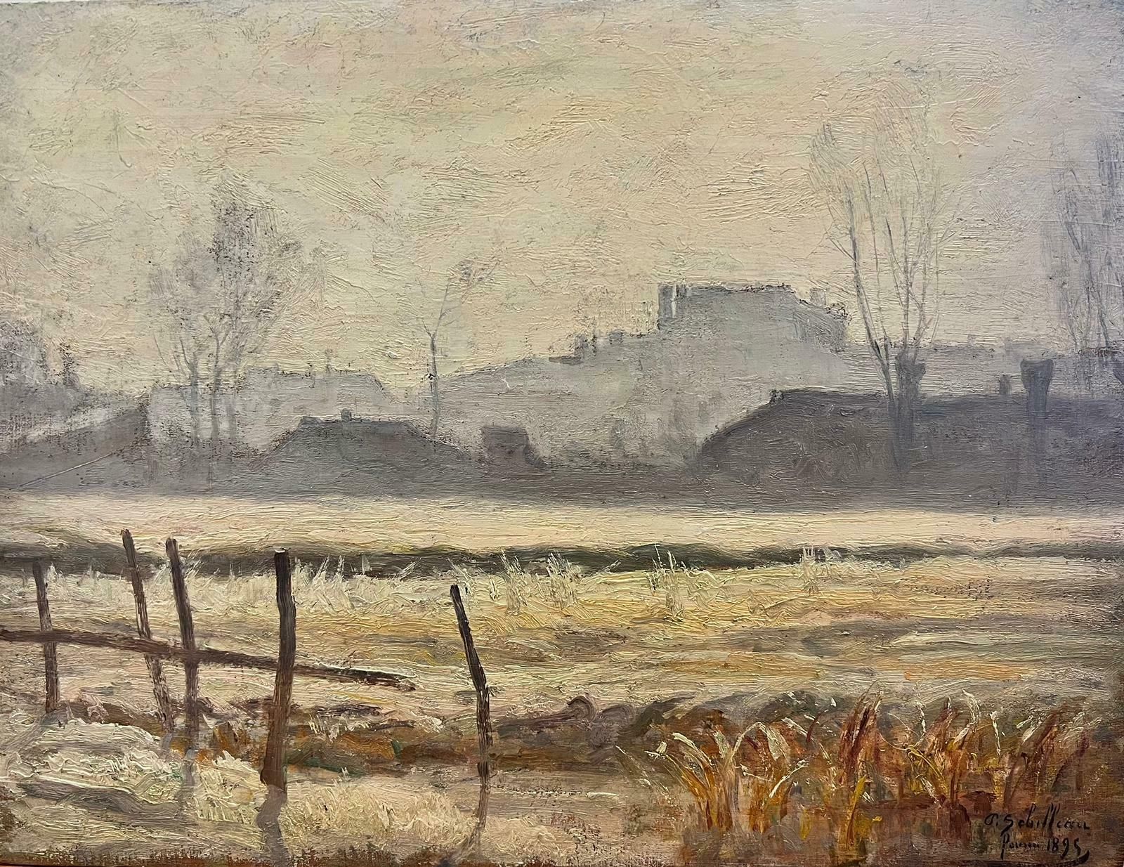 Paul Sébilleau 1890’s French Impressionist Signed Oil Wintry Misty Morning Rural Fields1895