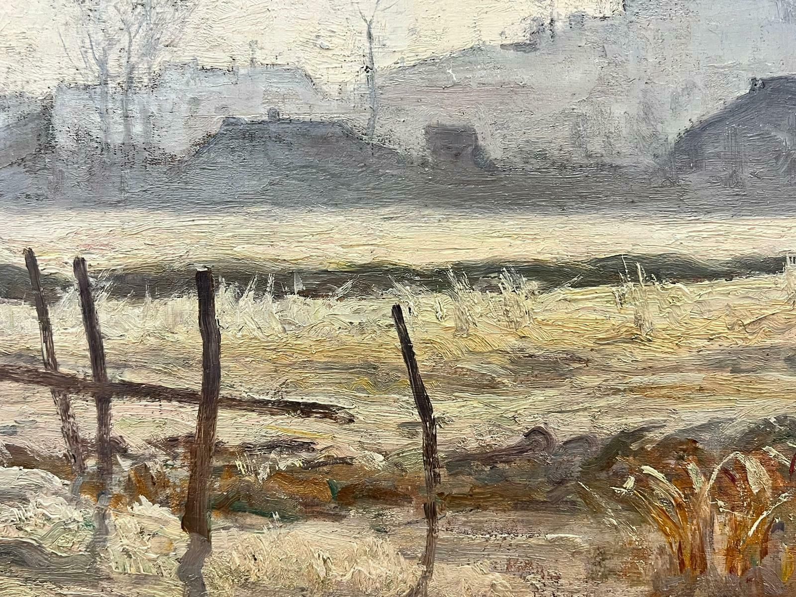 Paul Sébilleau 1890’s French Impressionist Signed Oil Wintry Misty Morning Rural Fields1895 photo Art