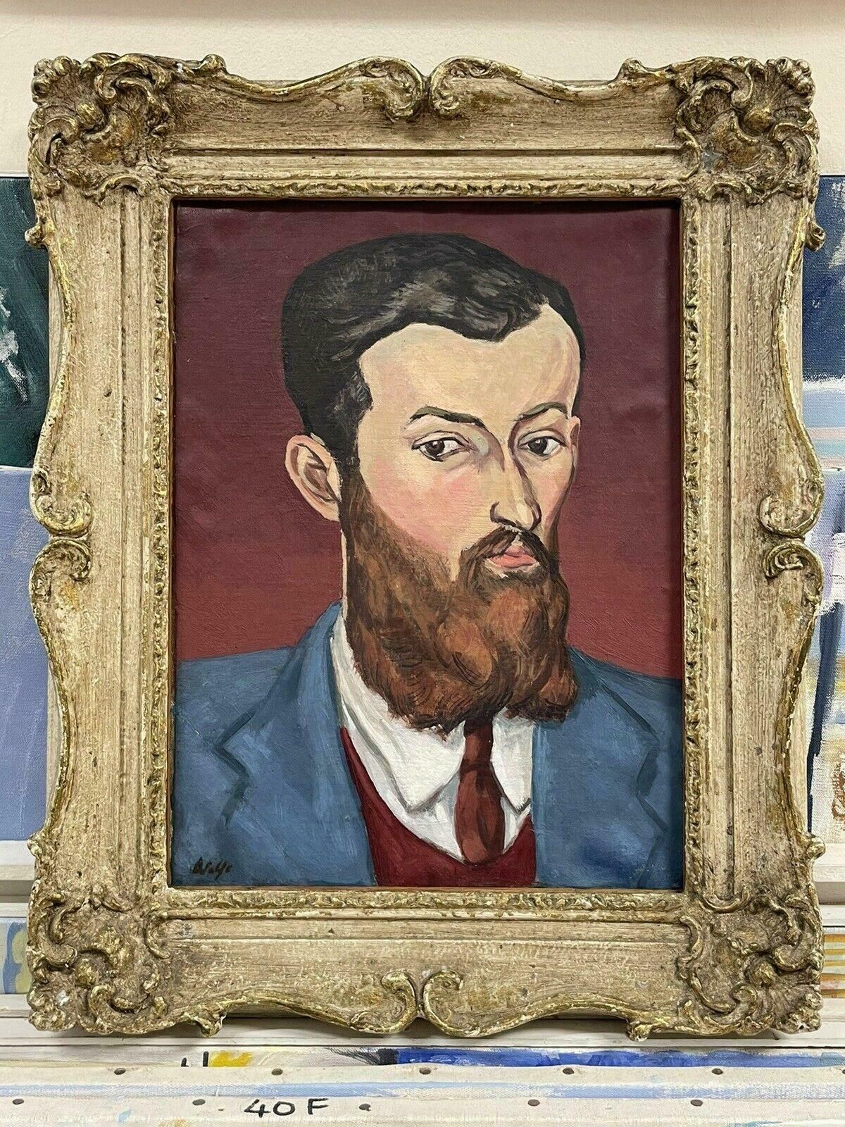 1930's Fauvist1930s European Fauvist Signed Oil Painting   Portrait Of Bearded Young Manc. 1930's photo furniture