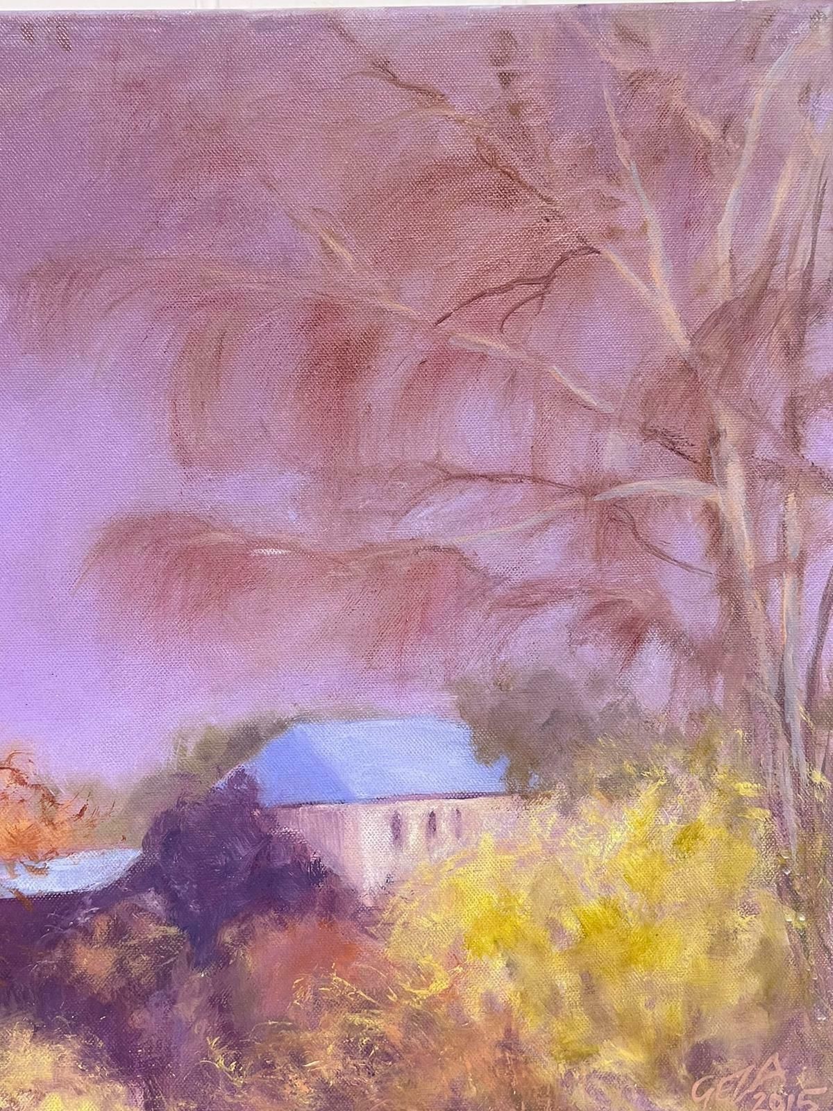 Geza Somerset Paddonpurple Sky Landscape House In Autumn Contemporary British Oil Painting Canvas photo furniture