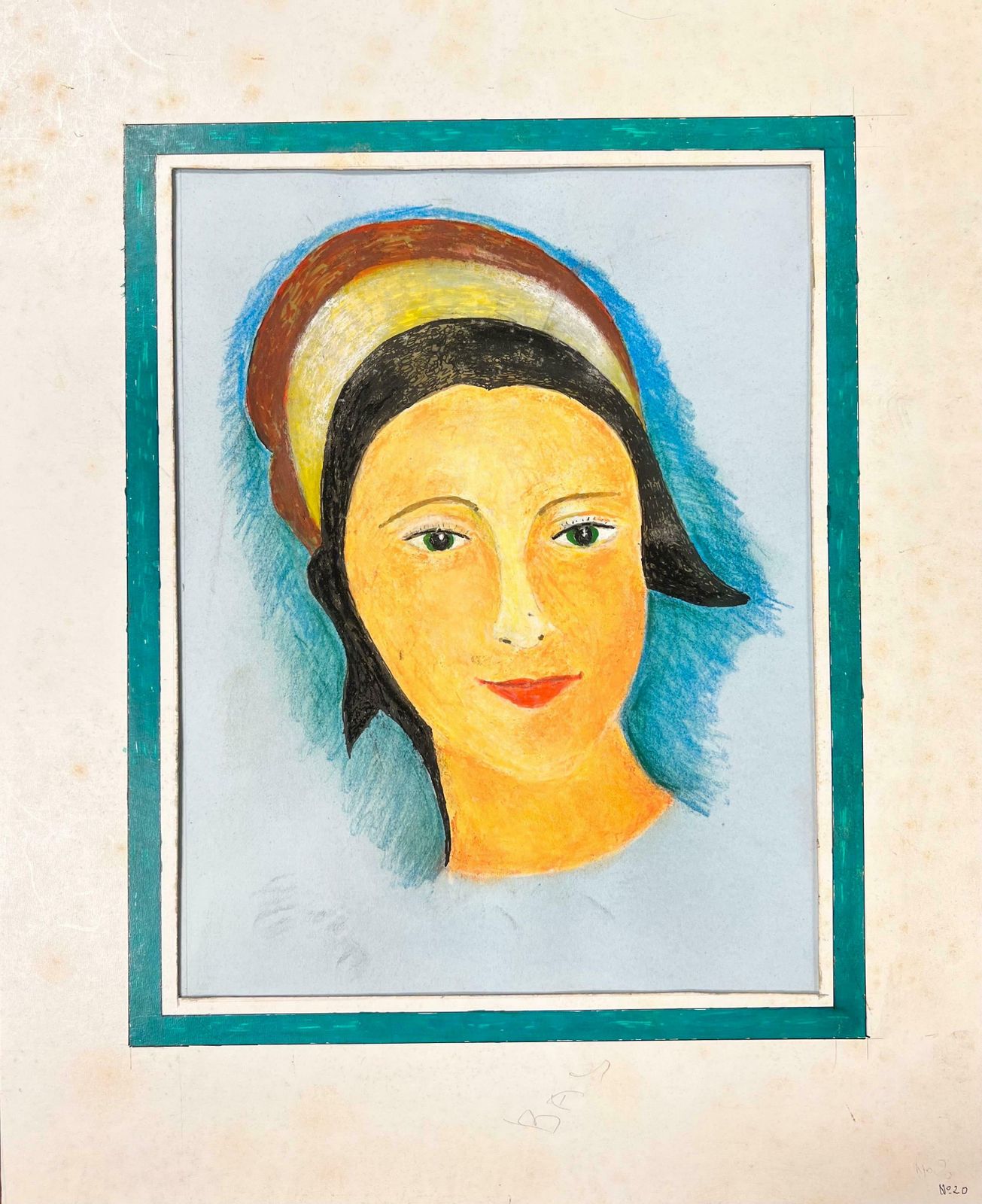 Bernard Labbe1950's Modernist/ Cubist Painting   Green Eyed Girl Portrait1950's