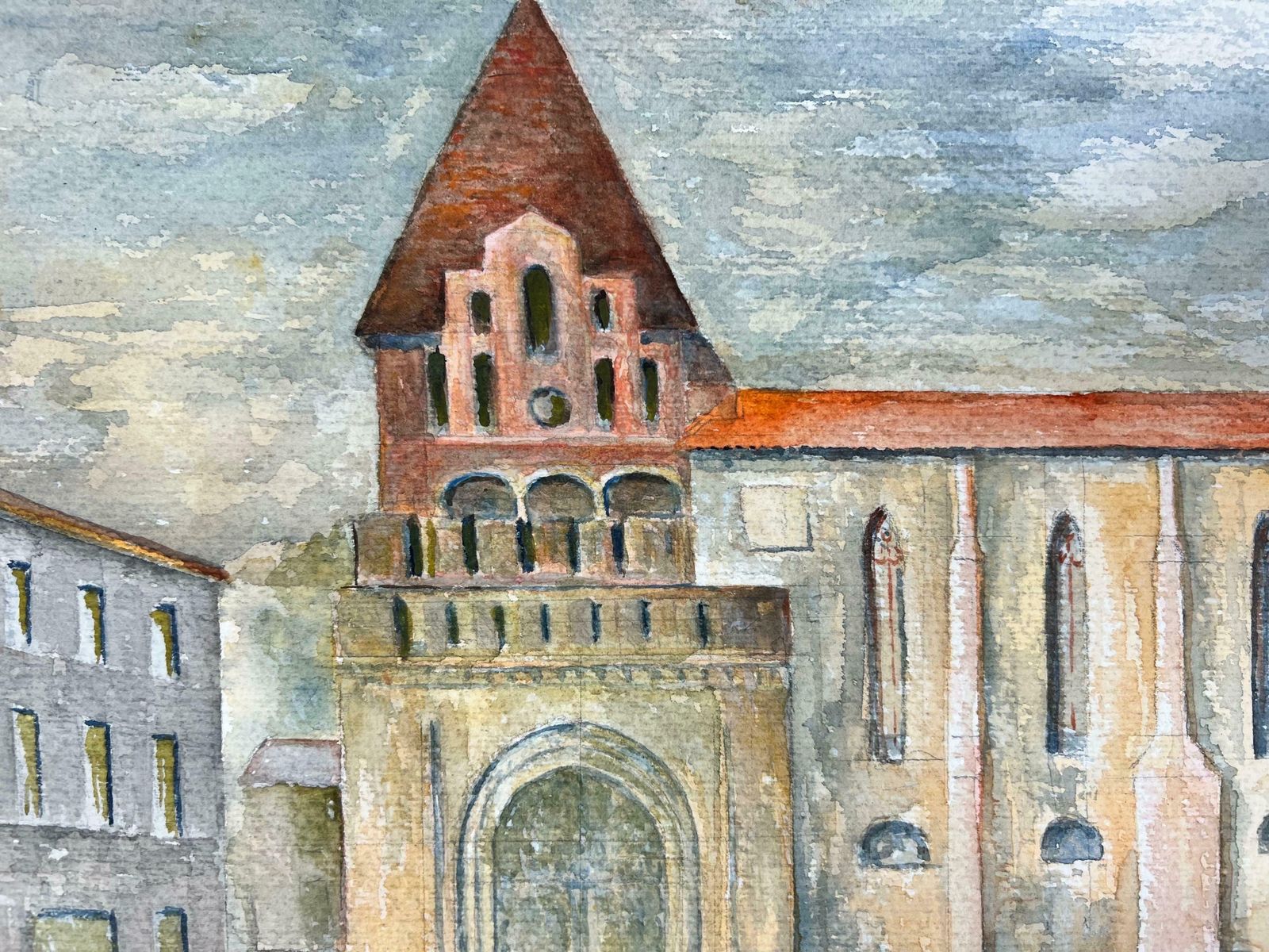 Bernard Labbe1950's Modernist/ Cubist Painting   French Town Sqaure1950's photo Art