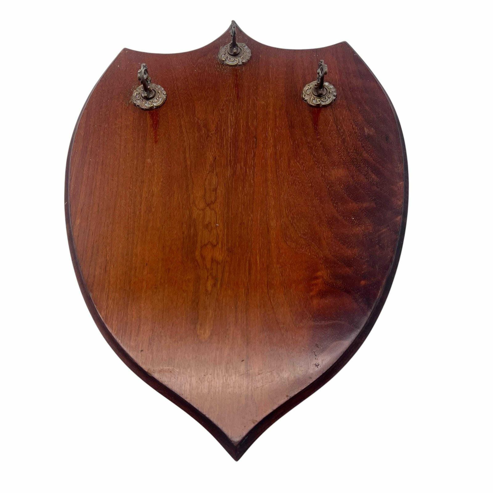 Antique Large Mahogany Shield With 3 Gilt Brass Hooks   Key Holder   Watch Display   Home Decor photo furniture