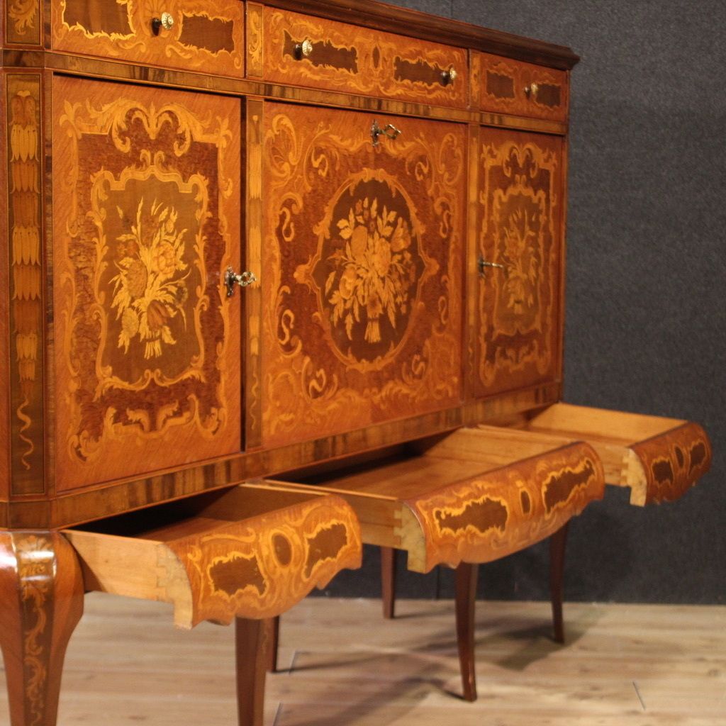 Great 20th Century Inlaid Wood Bar Cabinet photo for sale