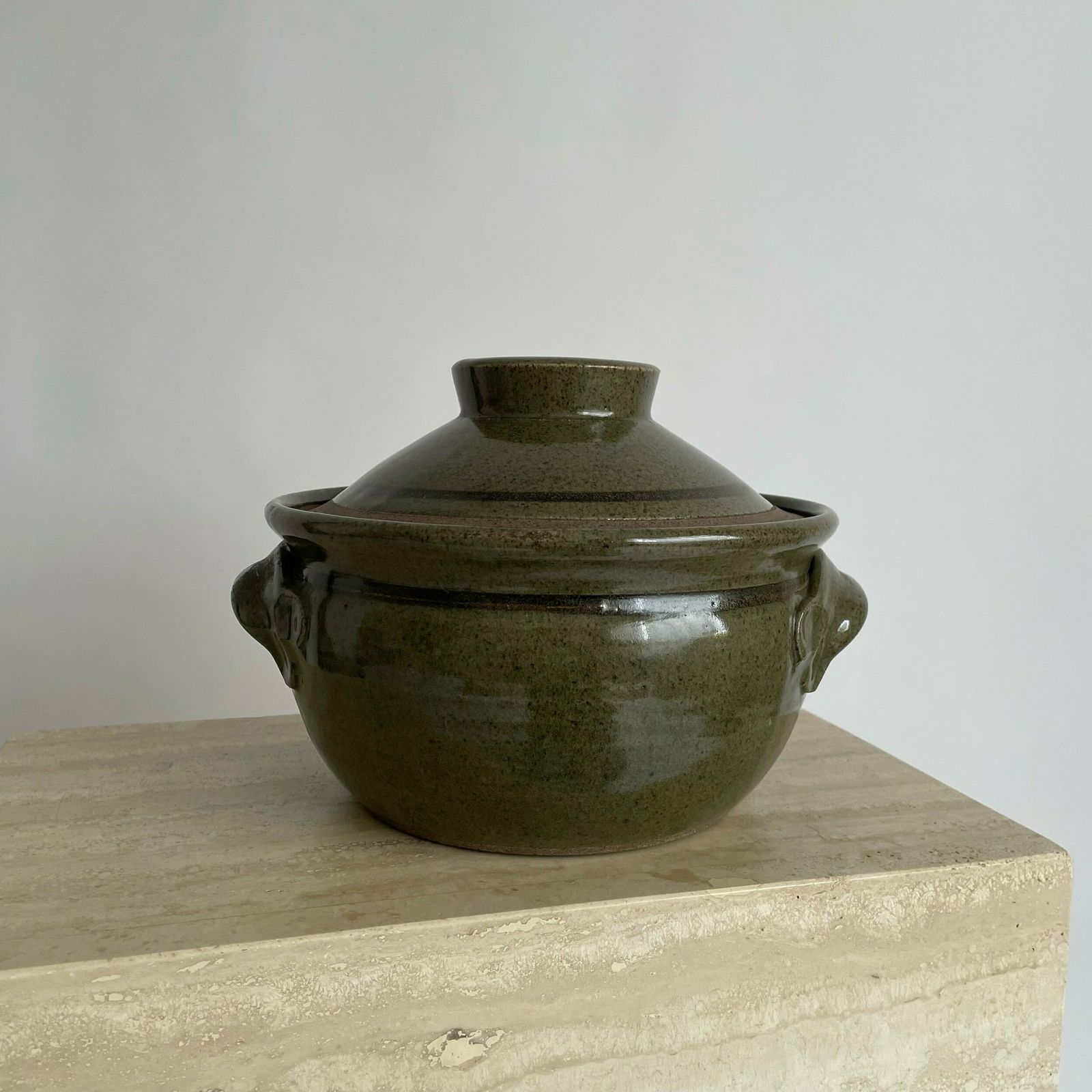 Rare Mid Century Richard Champion Of Yeo Valley Pottery Large Stoneware Lidded Bowl In Green Earthy Tones photo Home Decor