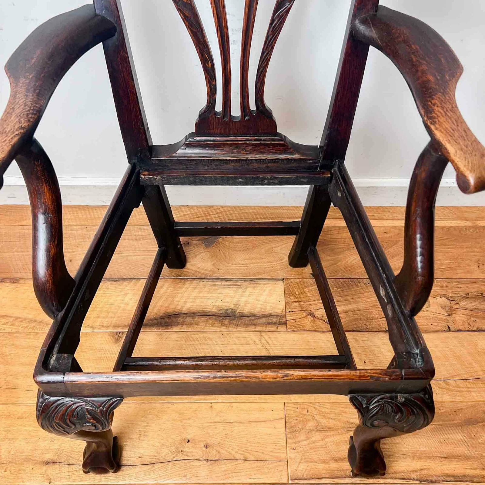 photo buy Antique Oak Carved Chair With Crewel Work Seat