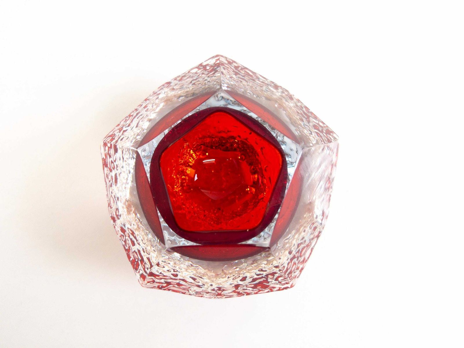 Murano Textured Sommerso Faceted Bowl In Red, Blue And Clear By Mandruzzato Glass Company   Made In Italy photo for sale
