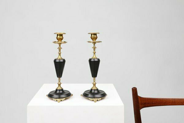 Empire Style Bronze And Ceramic Candlesticks, France, 1870s, Set Of 2 photo furniture