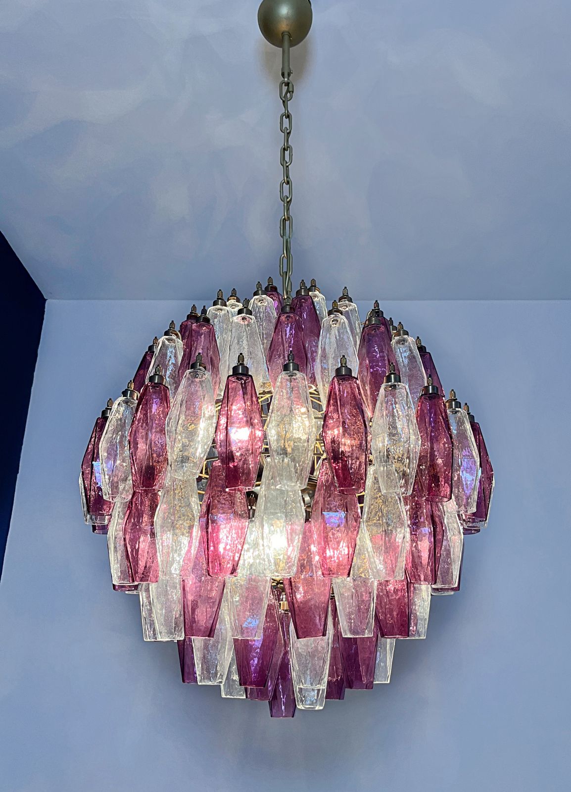 photo vinterior Amazing Spherical Murano Poliedri Candelier   140 Poliedri Trasparent And Amethyst