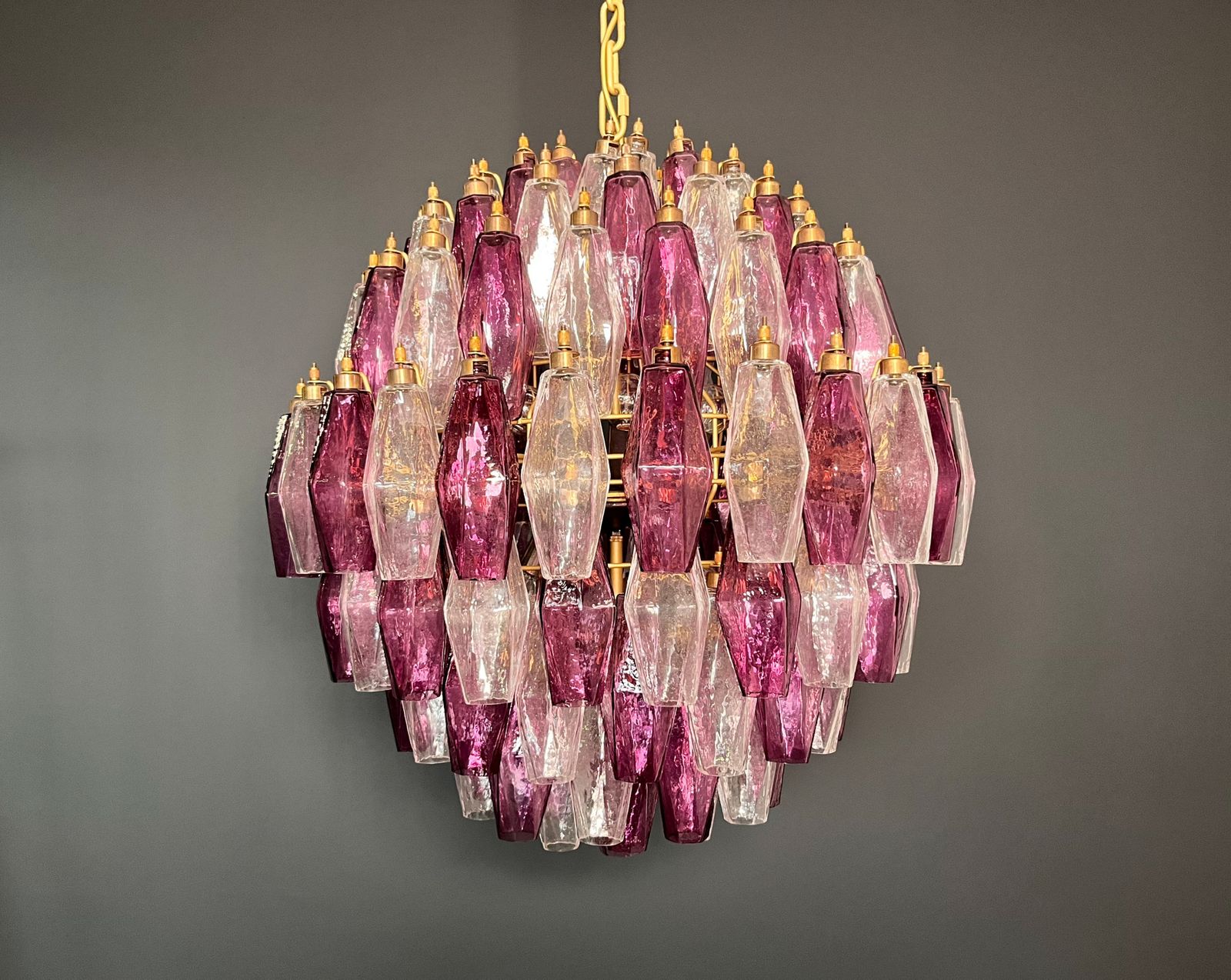 Amazing Spherical Murano Poliedri Candelier   140 Poliedri Trasparent And Amethyst