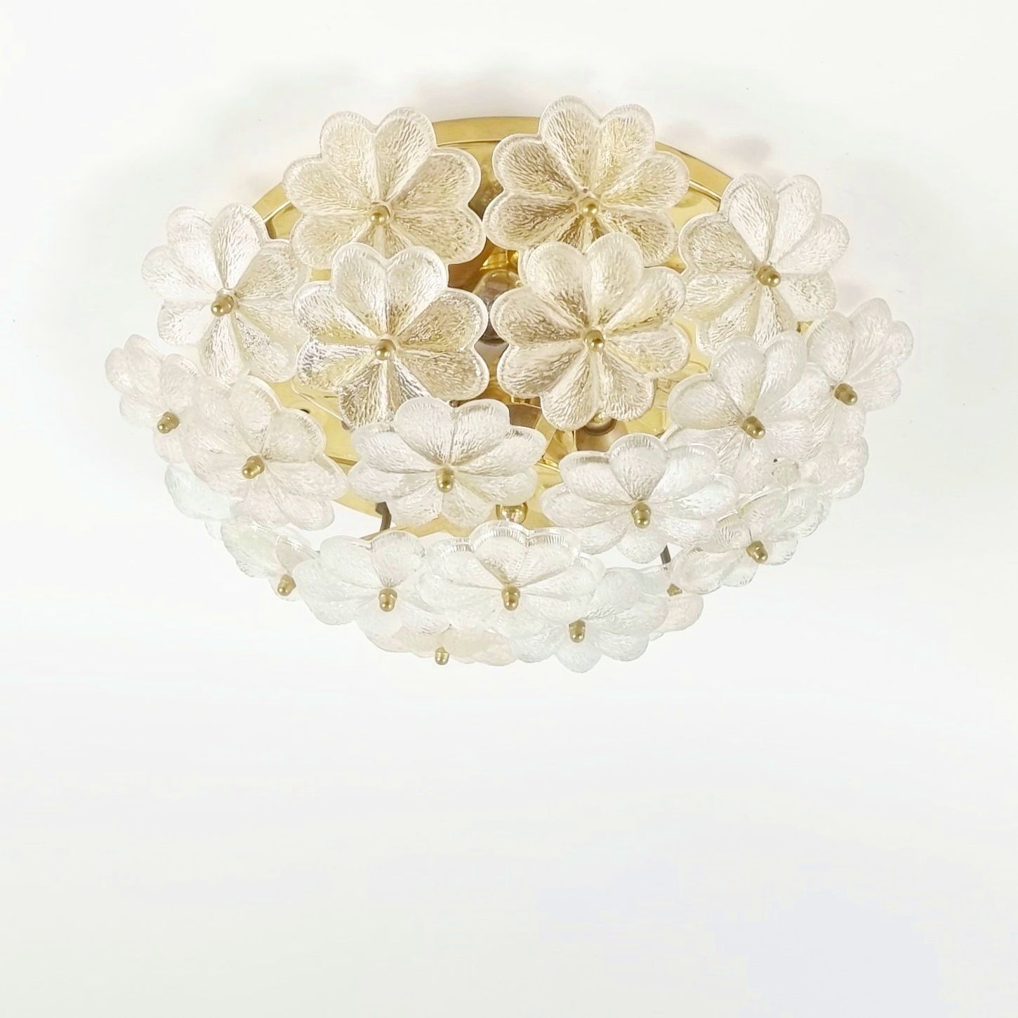 Large Mid Century Murano Glass & Brass Flower Flush Mount/Ceiling Light By Ernst Palme, Germany, 1960s/70s photo furniture