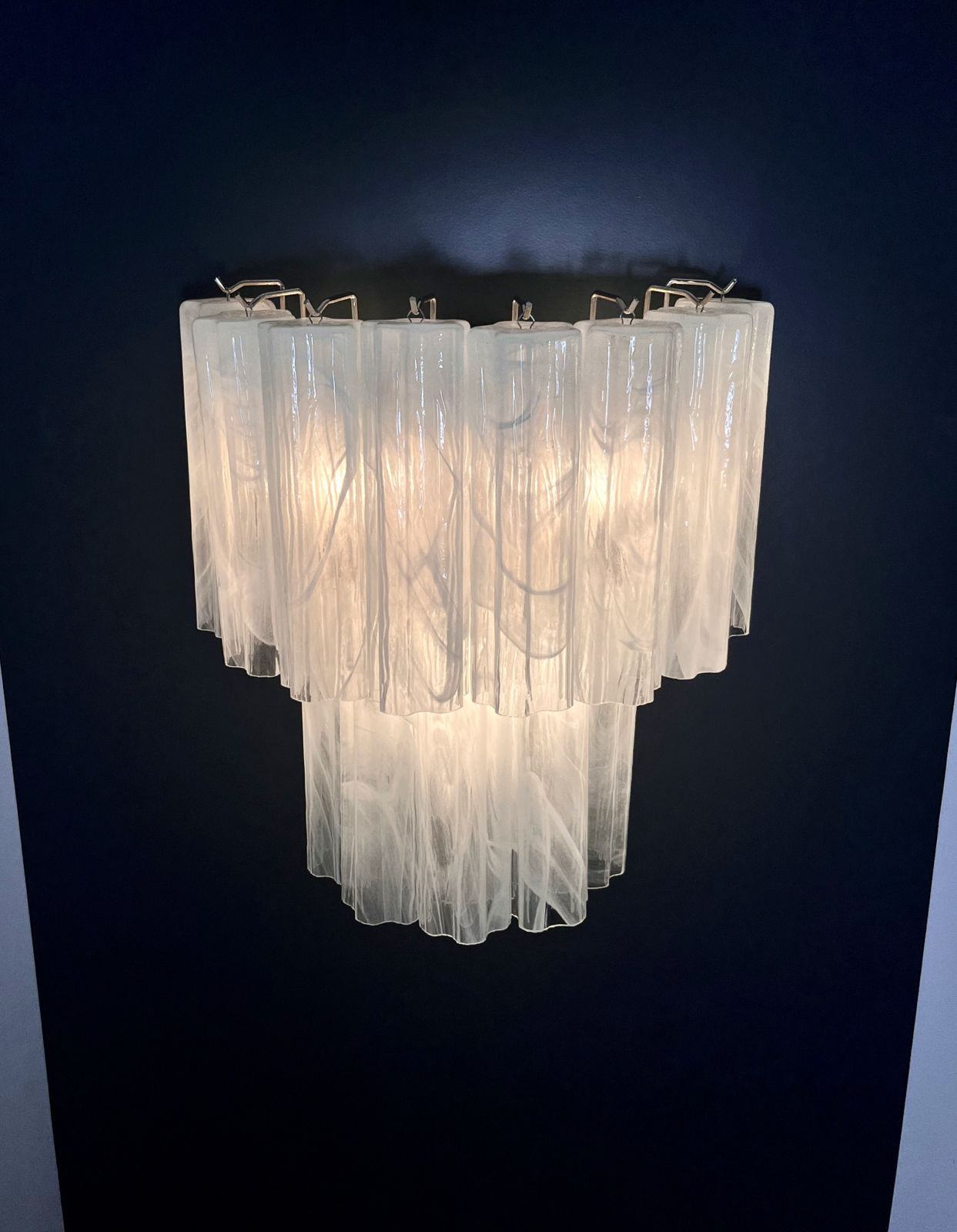 Fantastic Pair Of Murano Glass Tube Wall Sconces   13 Whihe Alabaster Glass Tube photo vintage