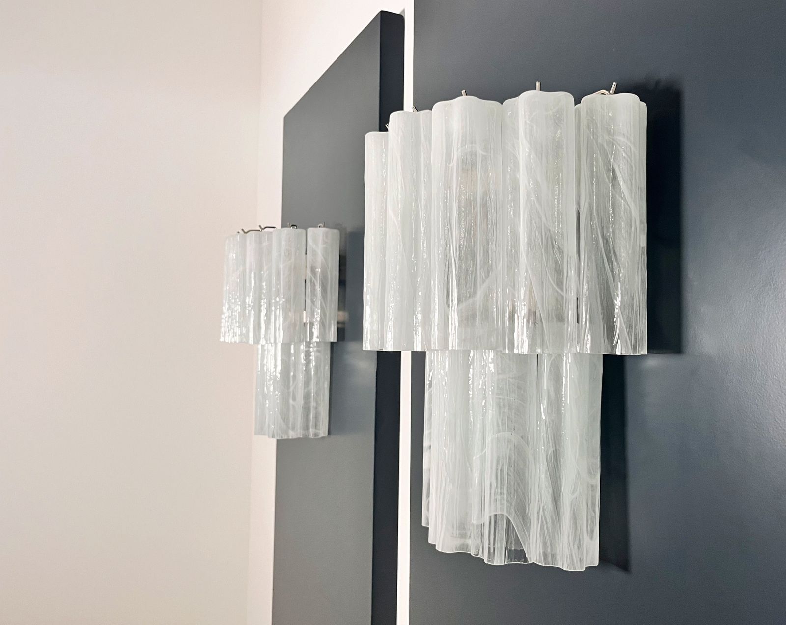 photo furniture Fantastic Pair Of Murano Glass Tube Wall Sconces   13 Whihe Alabaster Glass Tube