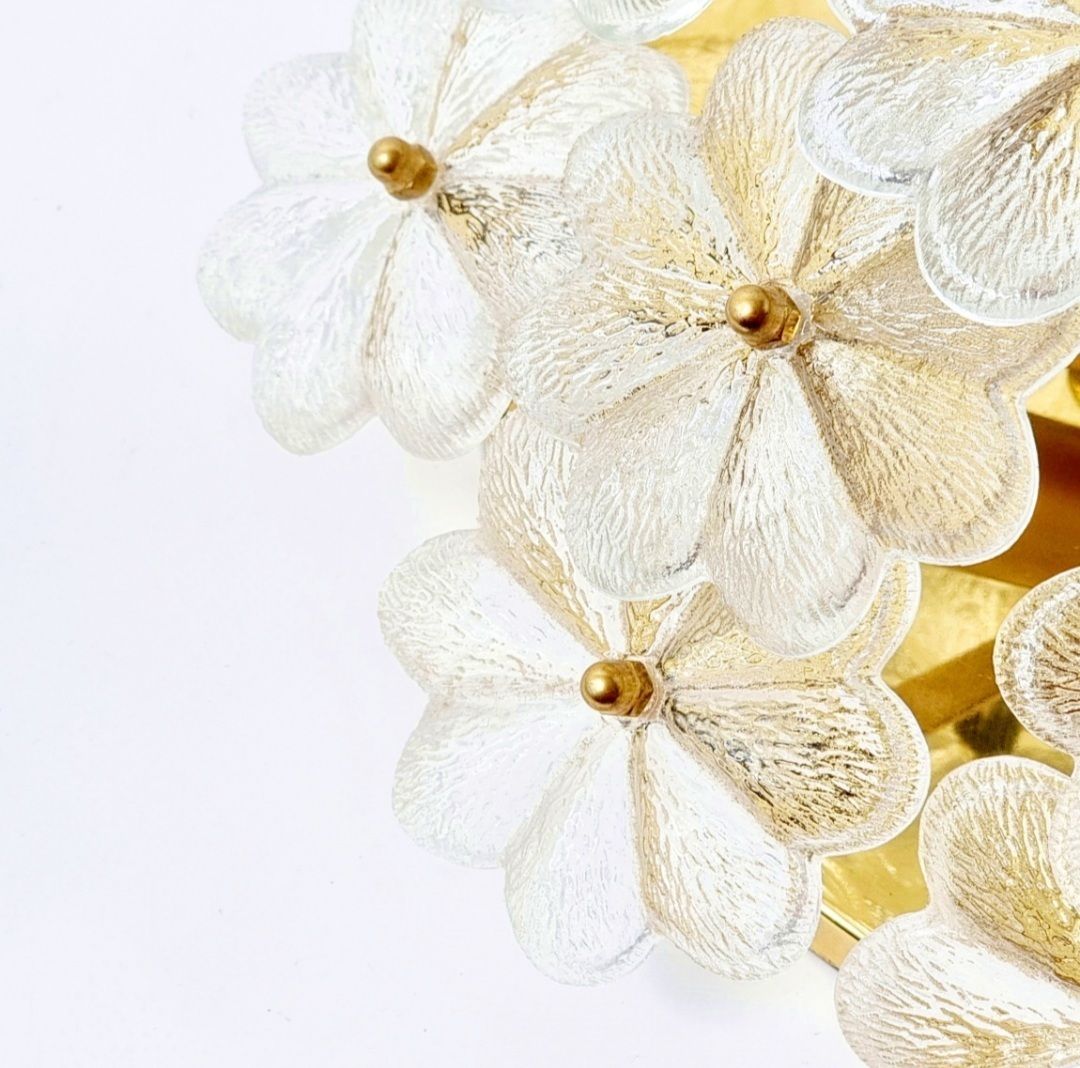 Large Mid Century Murano Glass & Brass Flower Flush Mount/Ceiling Light By Ernst Palme, Germany, 1960s/70s photo 1300.0