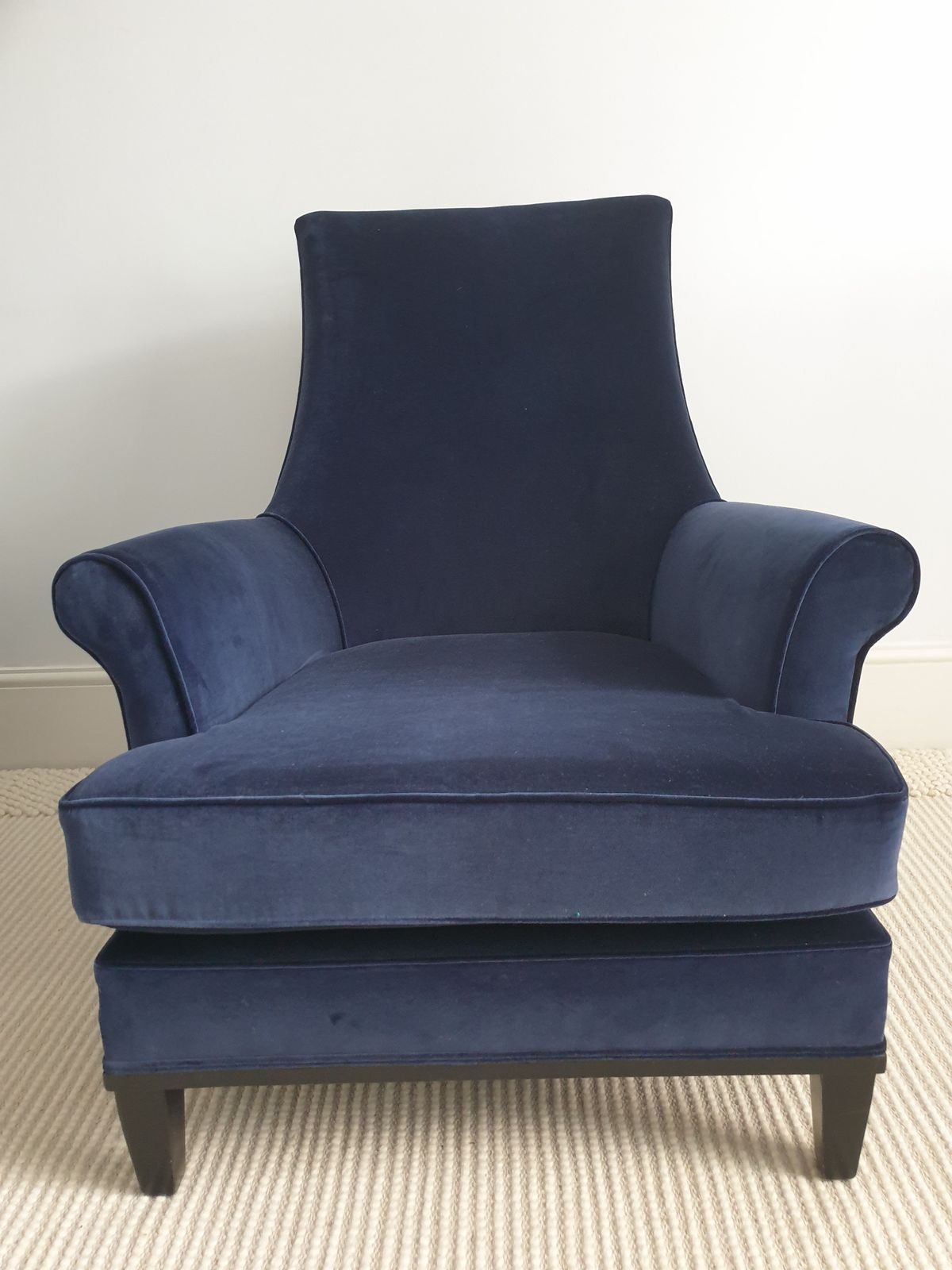 Pair Of Mid Century Modern   American Armchairs In Blue Velvet. photo vintage