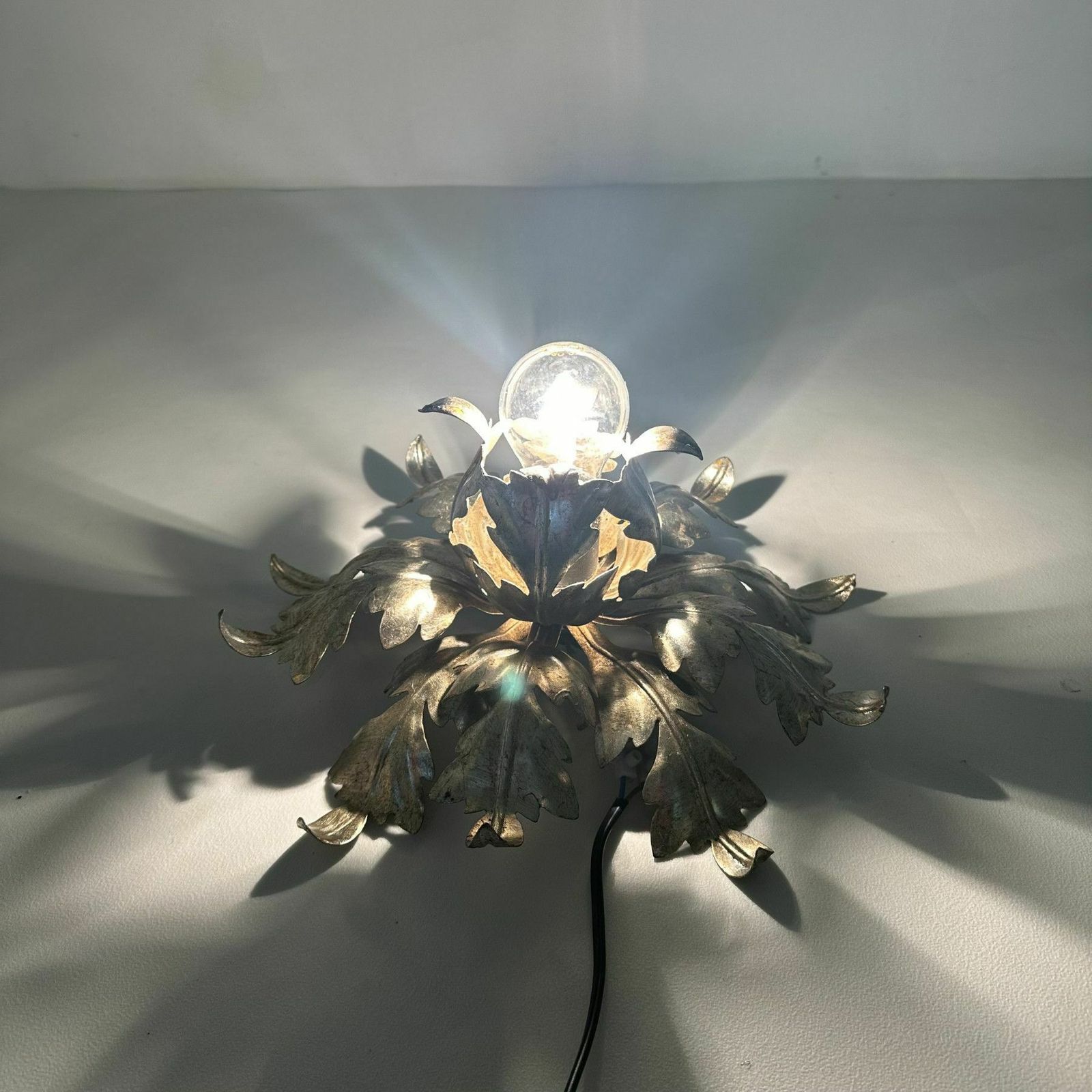 Hollywood Regency Blad  En Bloemplafondlamp, Opbouwmontage, Jaren 1970 photo 232.0