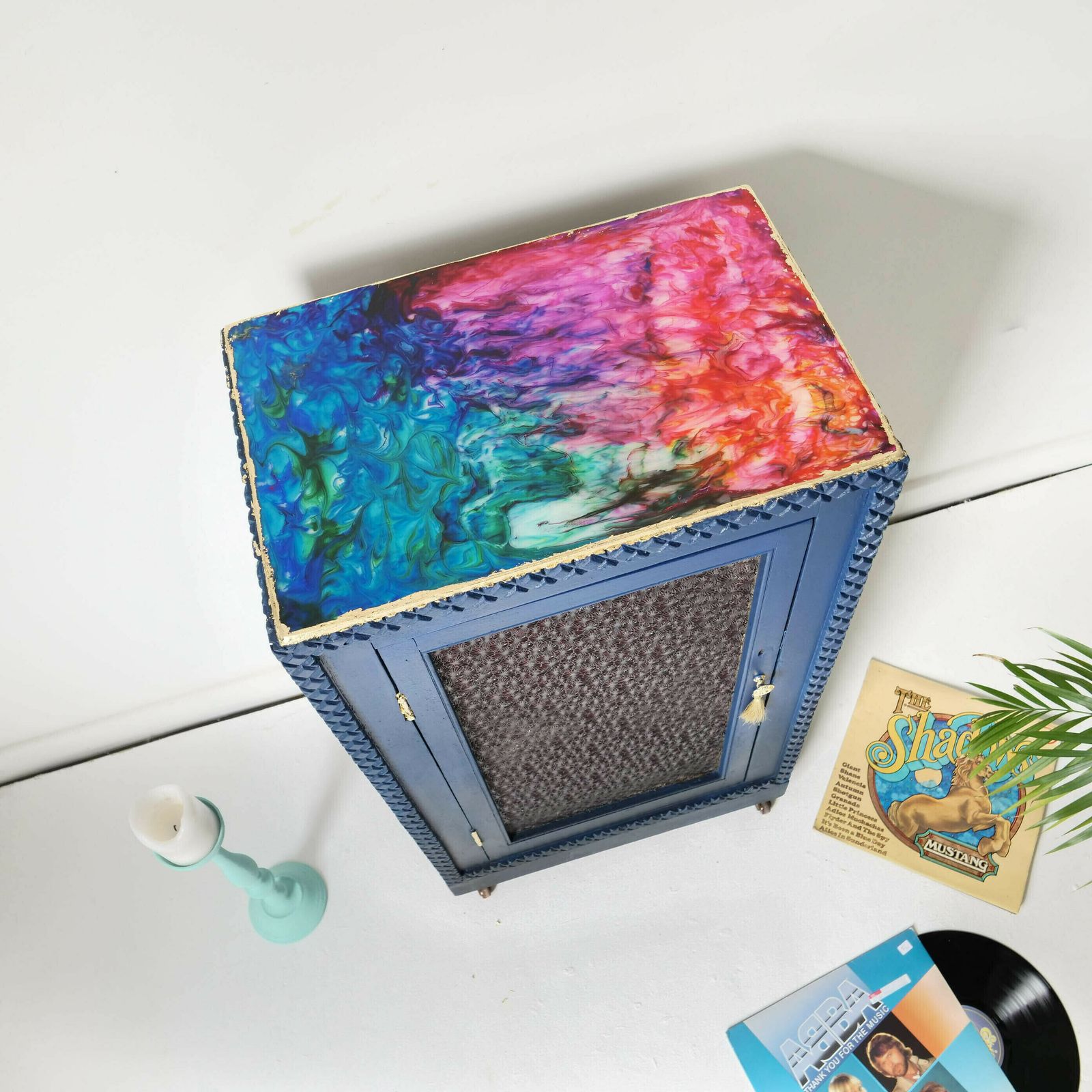 Display Cabinet   Blue Cocktail Bar   Teal Shelves   Gold Leaf Hand Painted   Bespoke   Resin   Colourful Abstract Bar  Unique Furniture photo 180.0