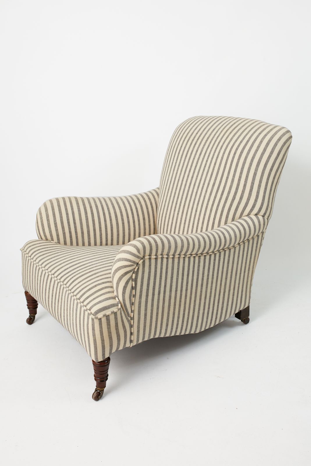 Traditional Armchair In Striped Olive Sacking photo Furniture
