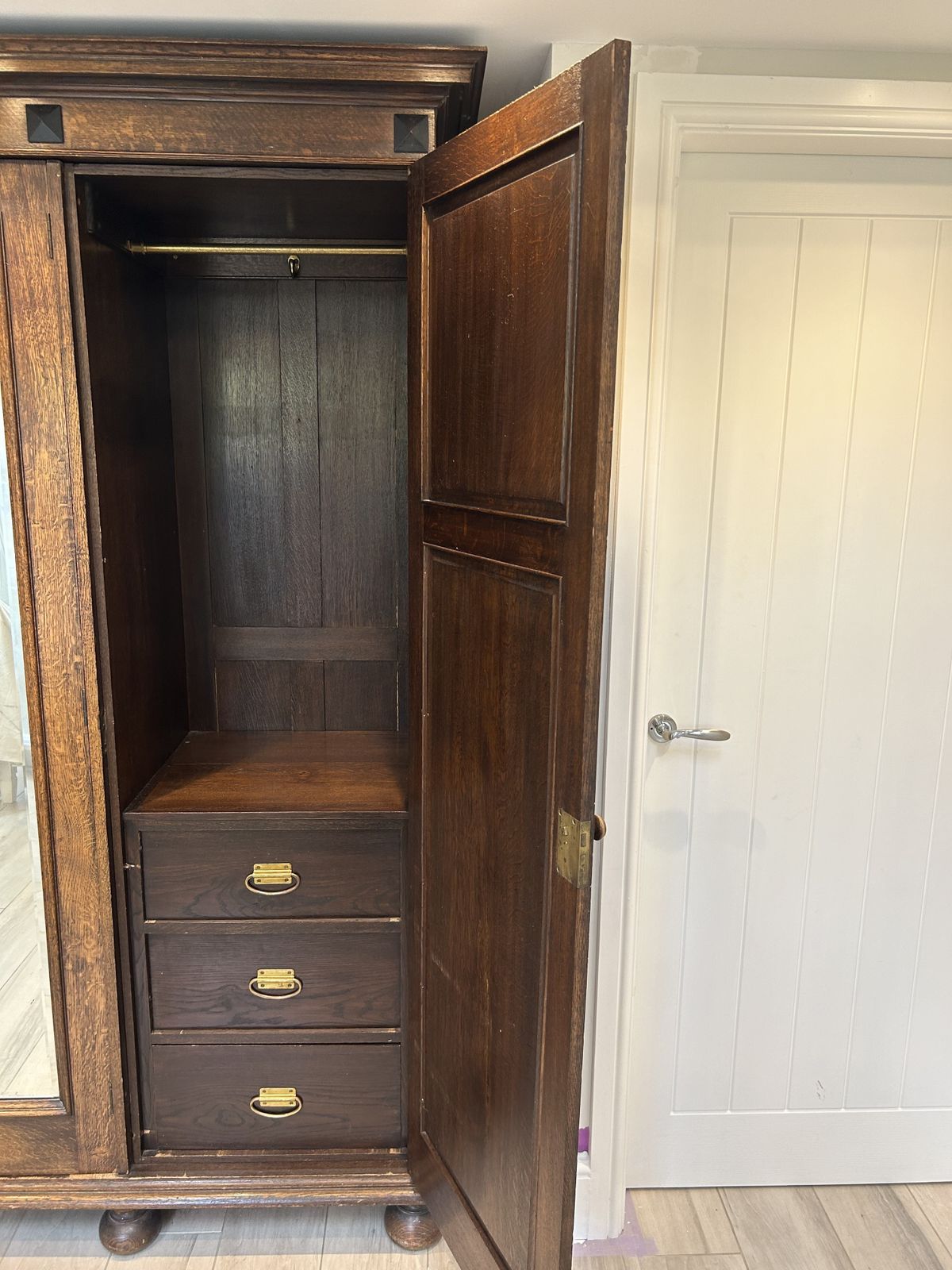 Antique Jacobean Style Robeson's Triple Oak Wardrobe photo Furniture