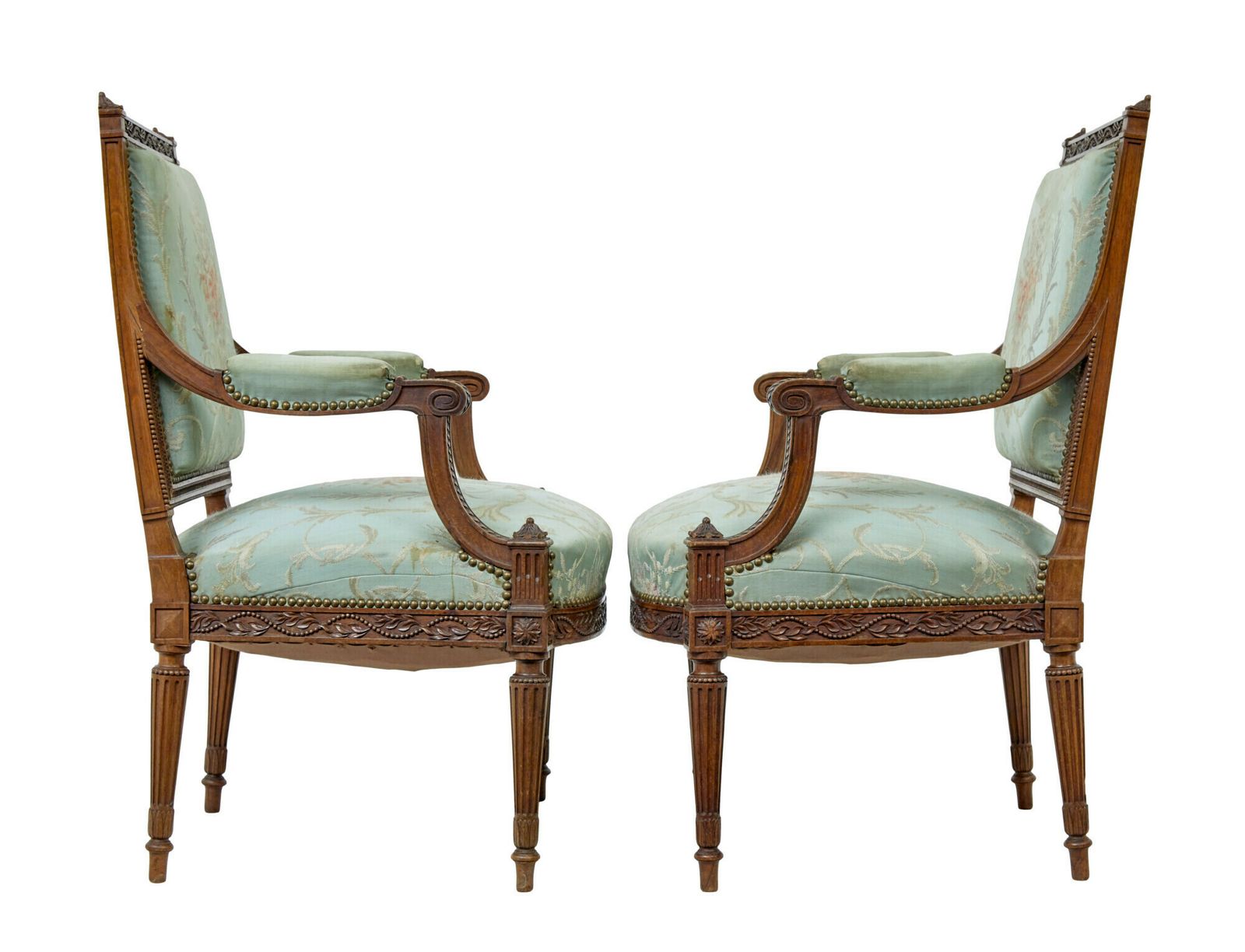 Pair Of 19th Century French Carved Walnut Armchairs photo vintage