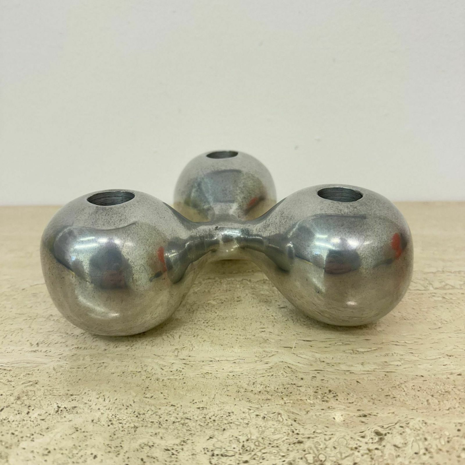 Vintage Scandinavisch Boemerangvormig Aluminium Kandelaar – Ialuminium, Denemarken, Jaren 1970 photo furniture