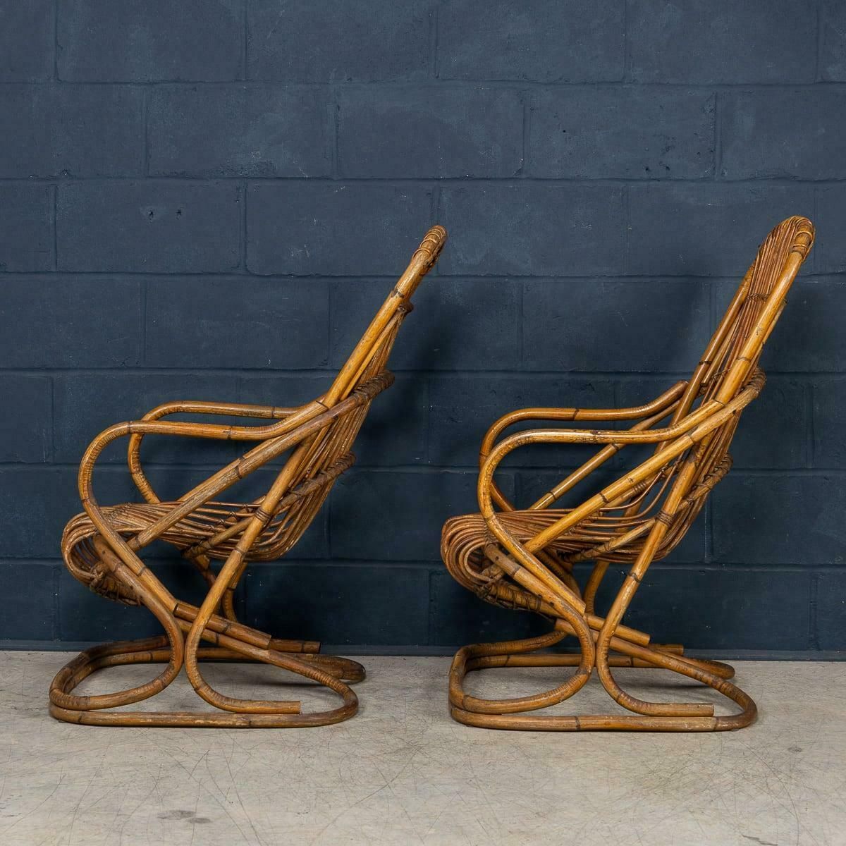 20th Century Italian Pair Of Wicker Armchairs By Tito Agnoli C.1960 photo for sale