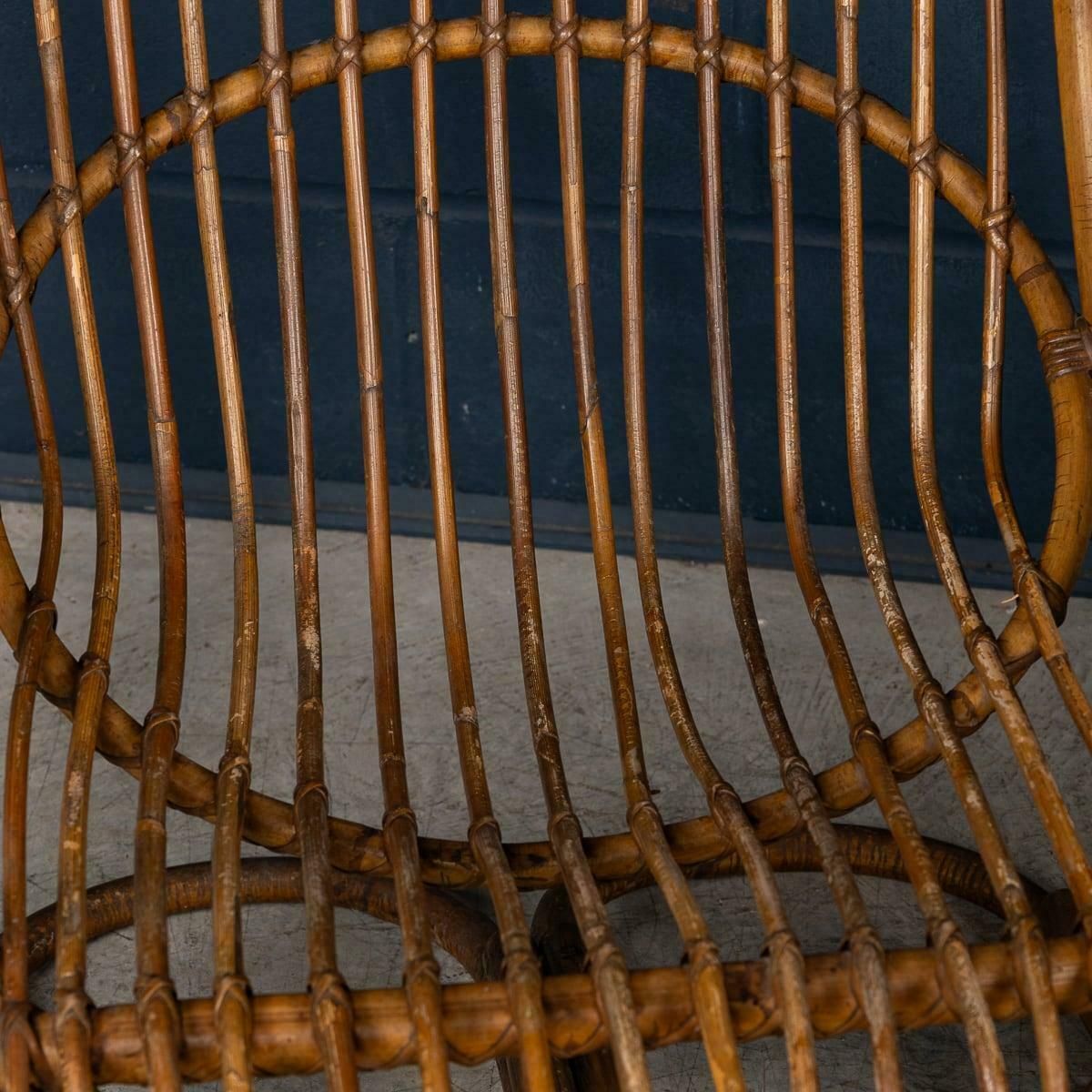 photo for sale 20th Century Italian Pair Of Wicker Armchairs By Tito Agnoli C.1960