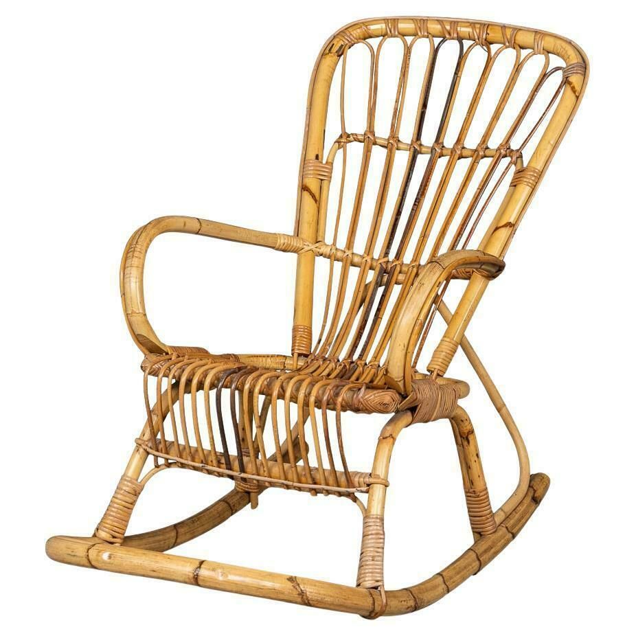 20th Century Italian Bamboo & Rattan Rocking Chair C.1960
