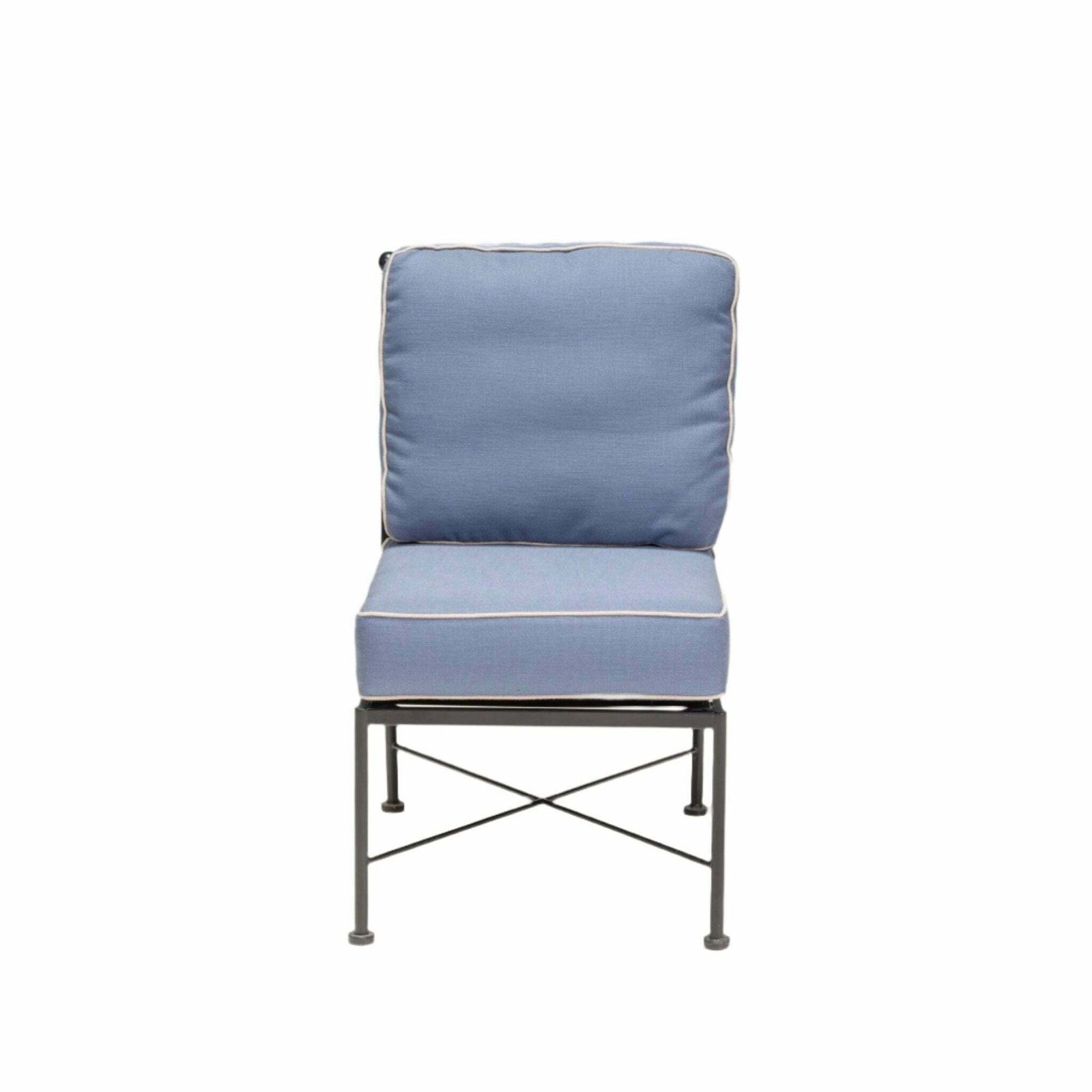 Wrought Iron Outdoor Light Blue And Cream Dining Chair