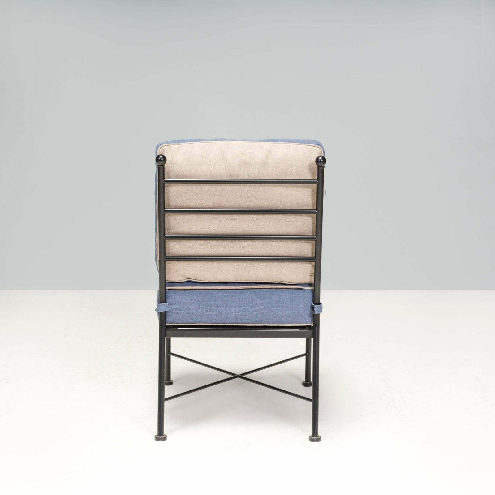 Wrought Iron Outdoor Light Blue And Cream Dining Chair photo buy