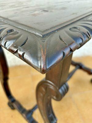 Early 19th Century Baroque Spanish Side Table With Lyre Legs And Marquetry Top, 1890s photo vintage