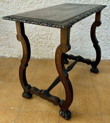 photo vintage Early 19th Century Baroque Spanish Side Table With Lyre Legs And Marquetry Top, 1890s