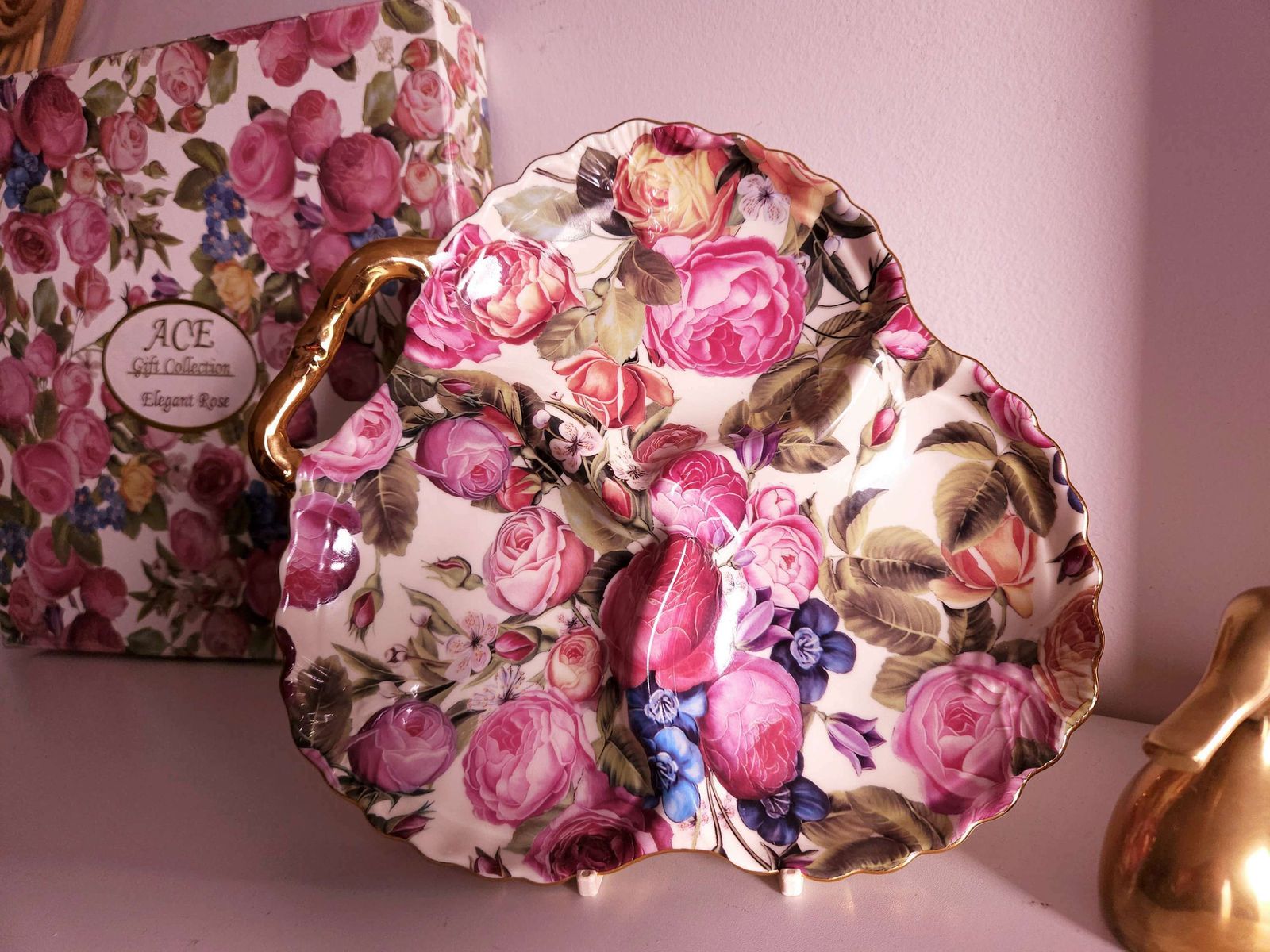 Boxed & Unused, Canadian Royal Elfreda Triple Serving Dish In 'Elegant Rose' photo Home Fixtures