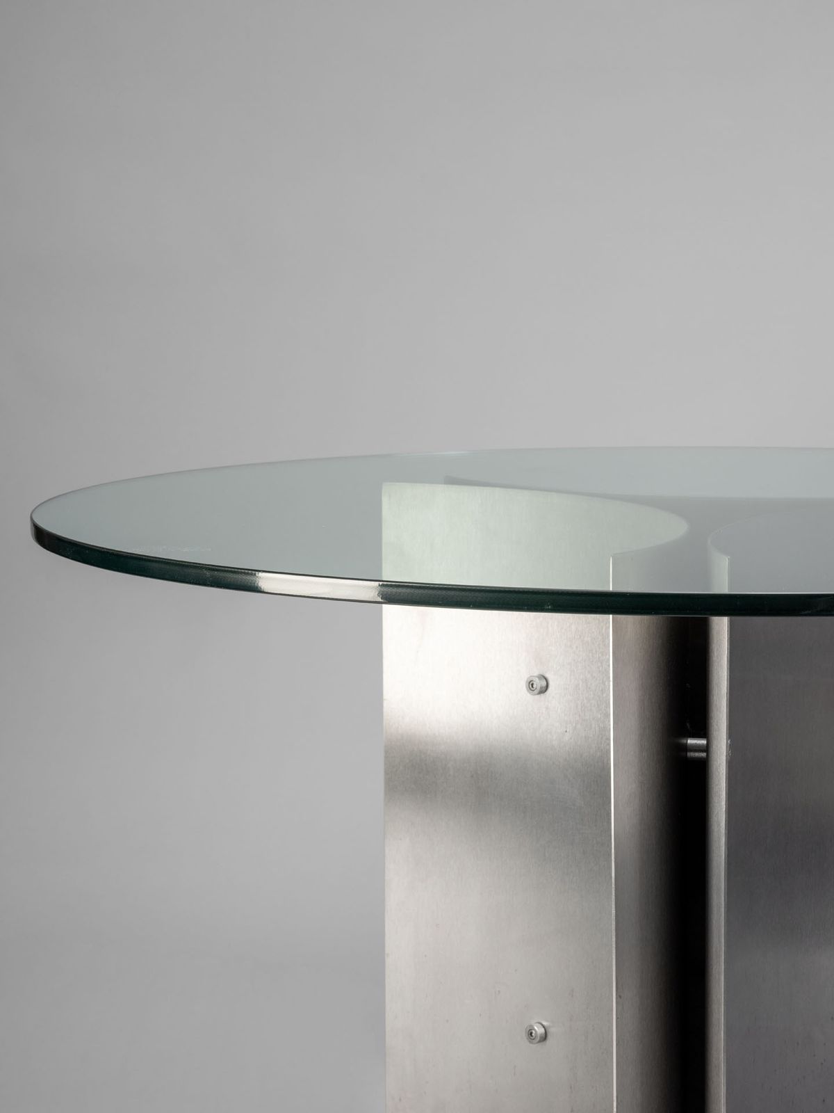 Michel Boyer, Circular Dining Table In Steel And Glass, France, 1970s photo furniture