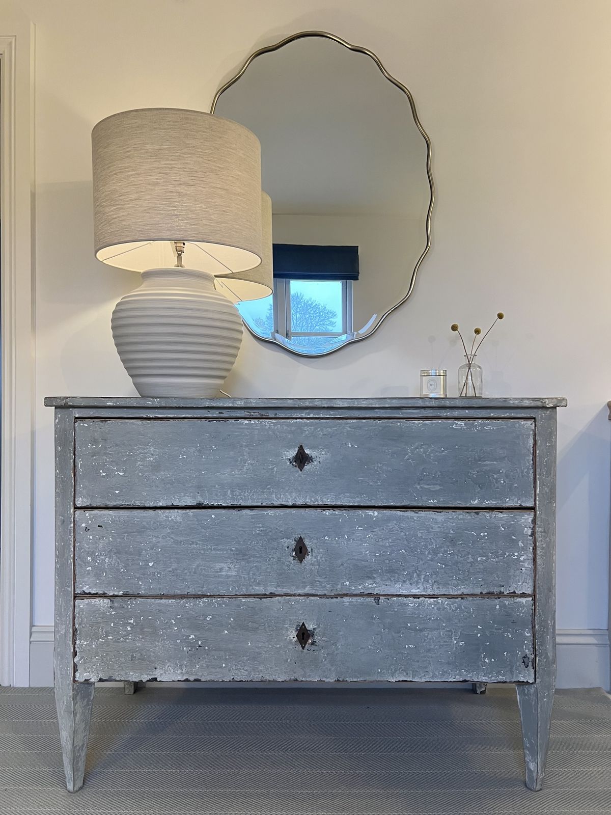 950.0 Swedish Gustavian Large Antique Light Blue/Grey Painted Chest Of Drawers/Cabinet photo