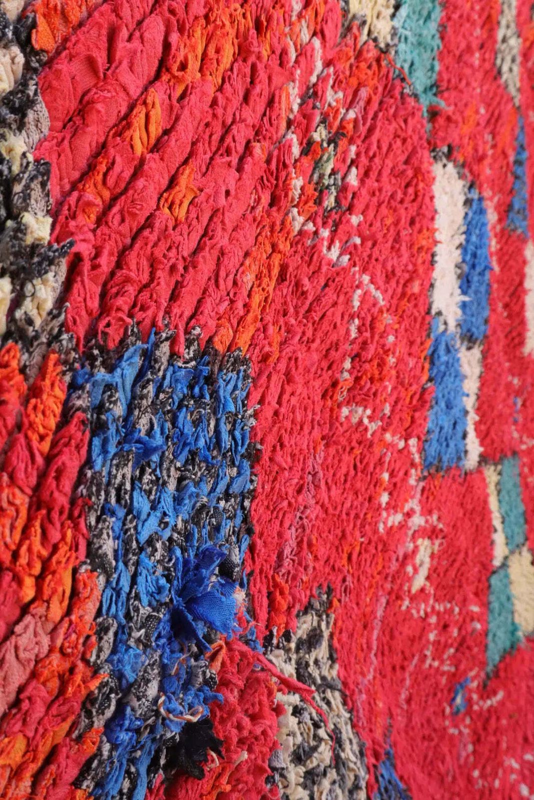 Red Boucherouite Berber Carpet   215 X 150 Cm photo Textiles