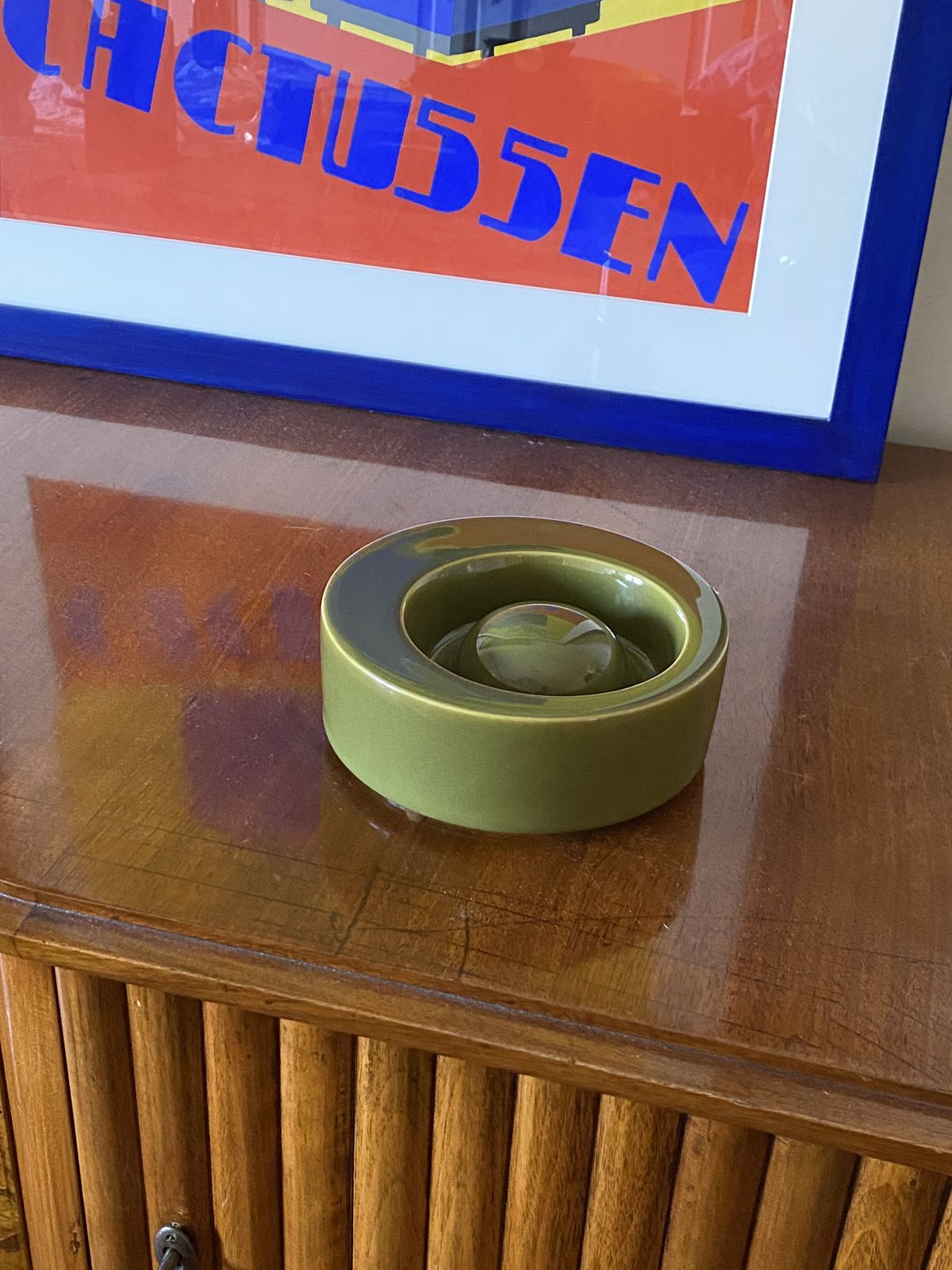 photo vinterior Mid Century Green Ceramic Ashtray, Sicart Italy 1969