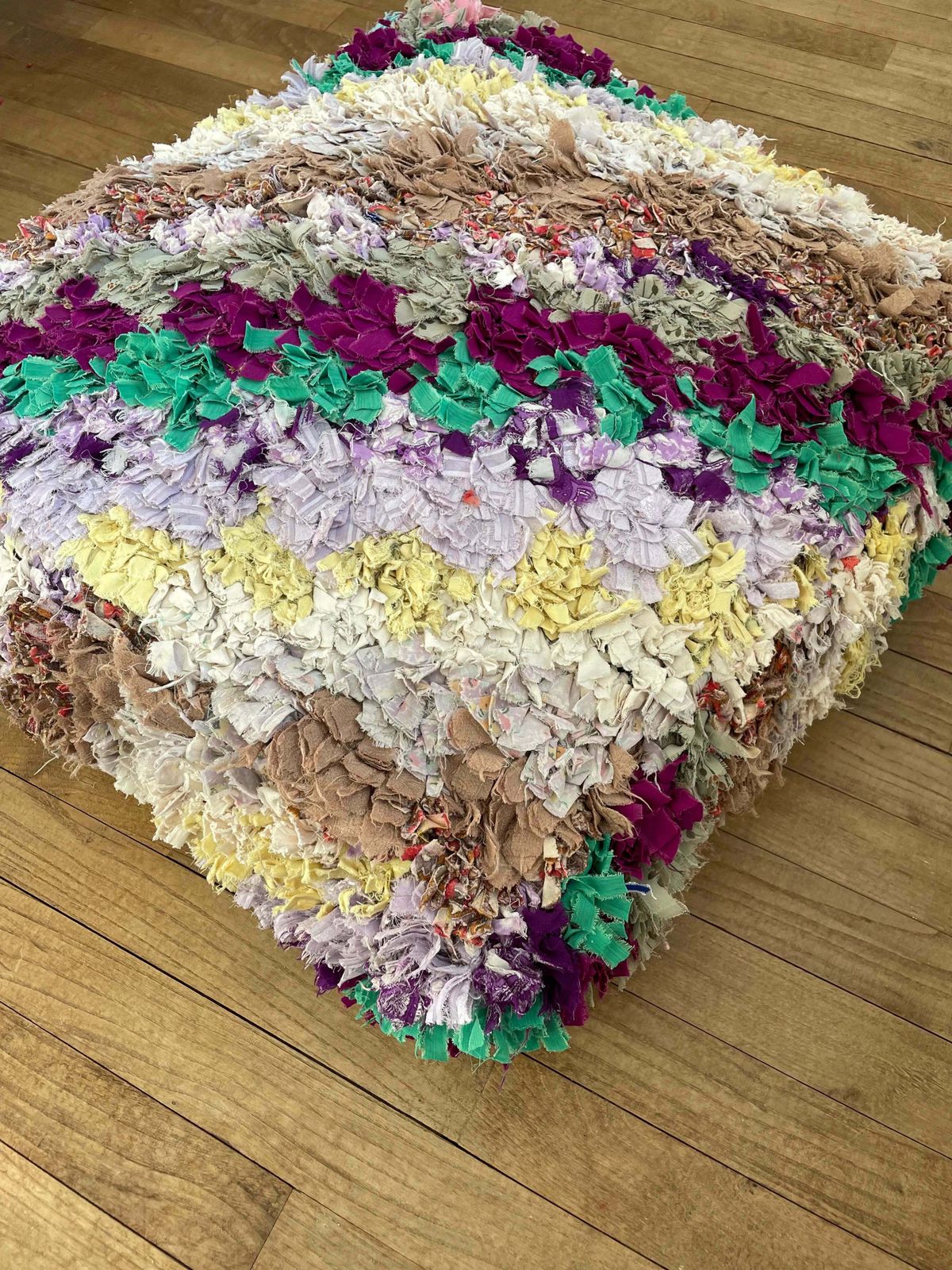 Berber Pouf Lilac Purple Boucherouite photo for sale