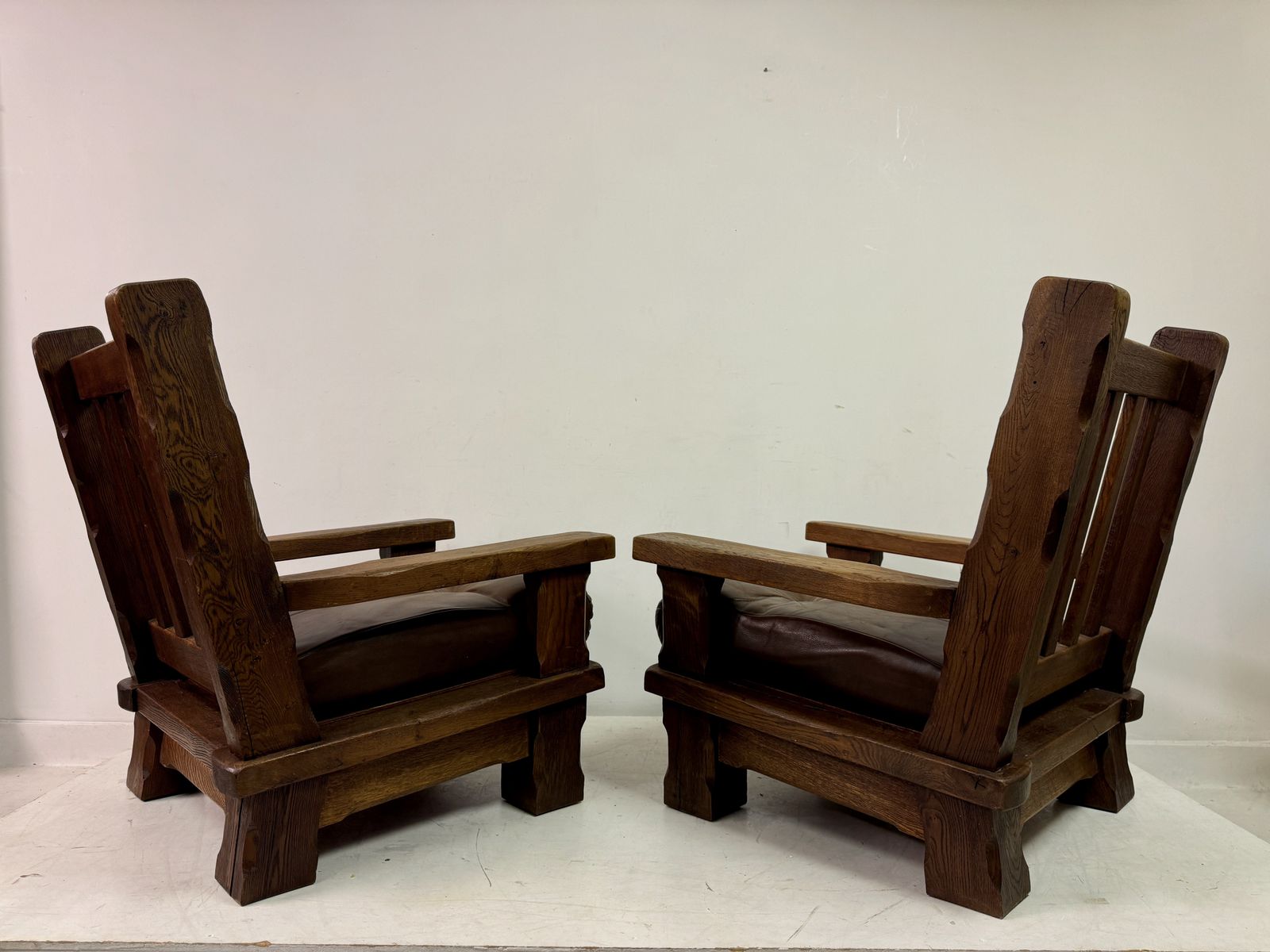 Furniture Pair Of 1960s Heavy Oak Brutalist Armchairs photo