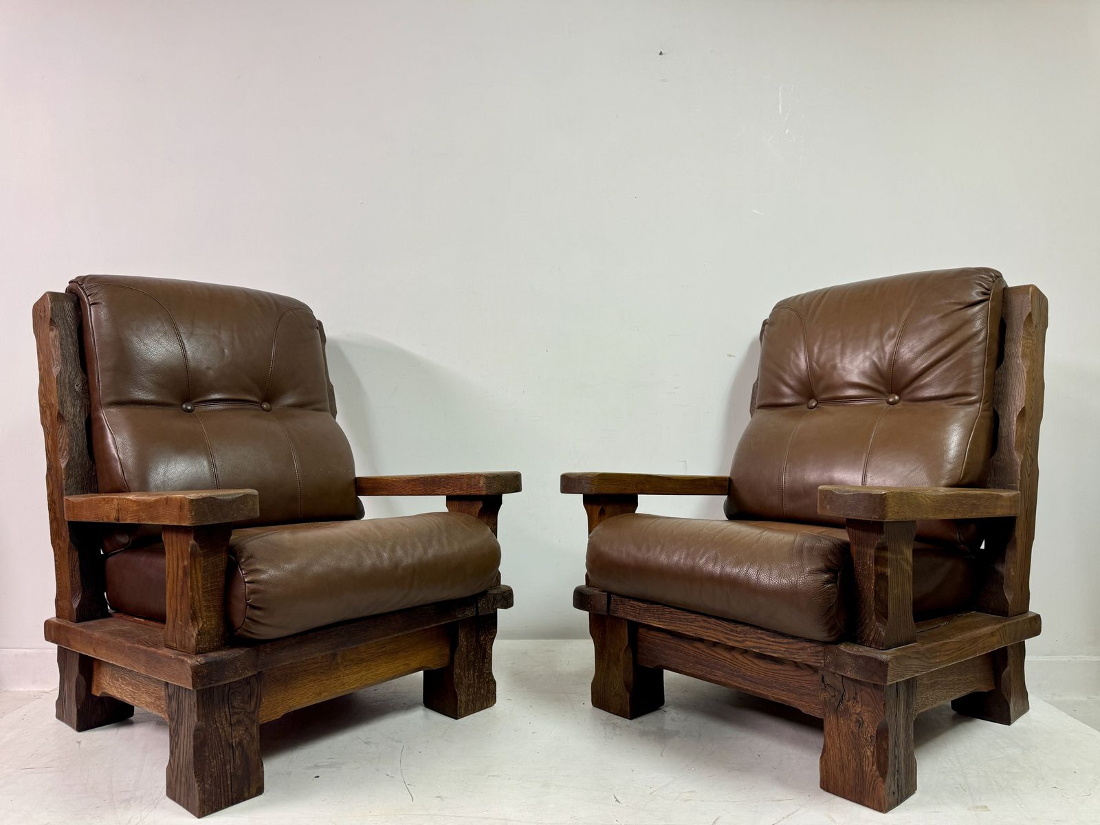 2395.0 Pair Of 1960s Heavy Oak Brutalist Armchairs photo