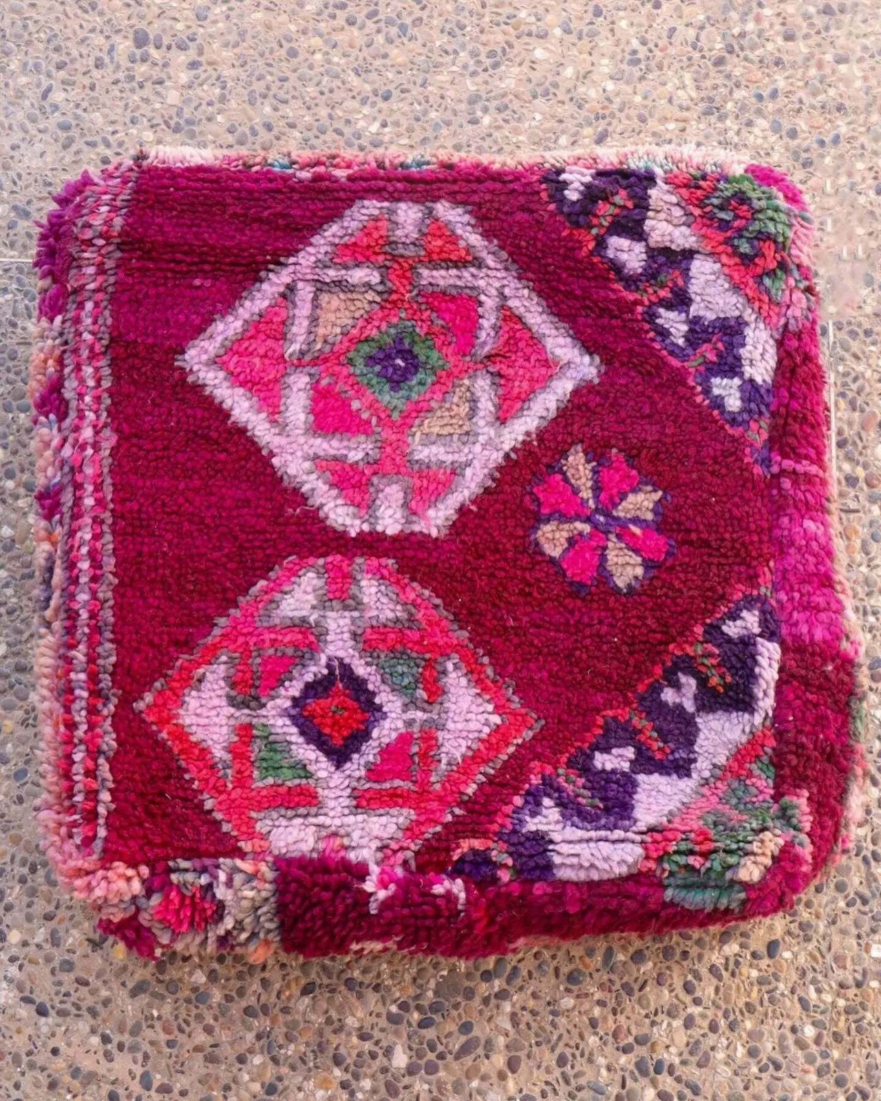 Magenta Violet Berber Pouf, Boho